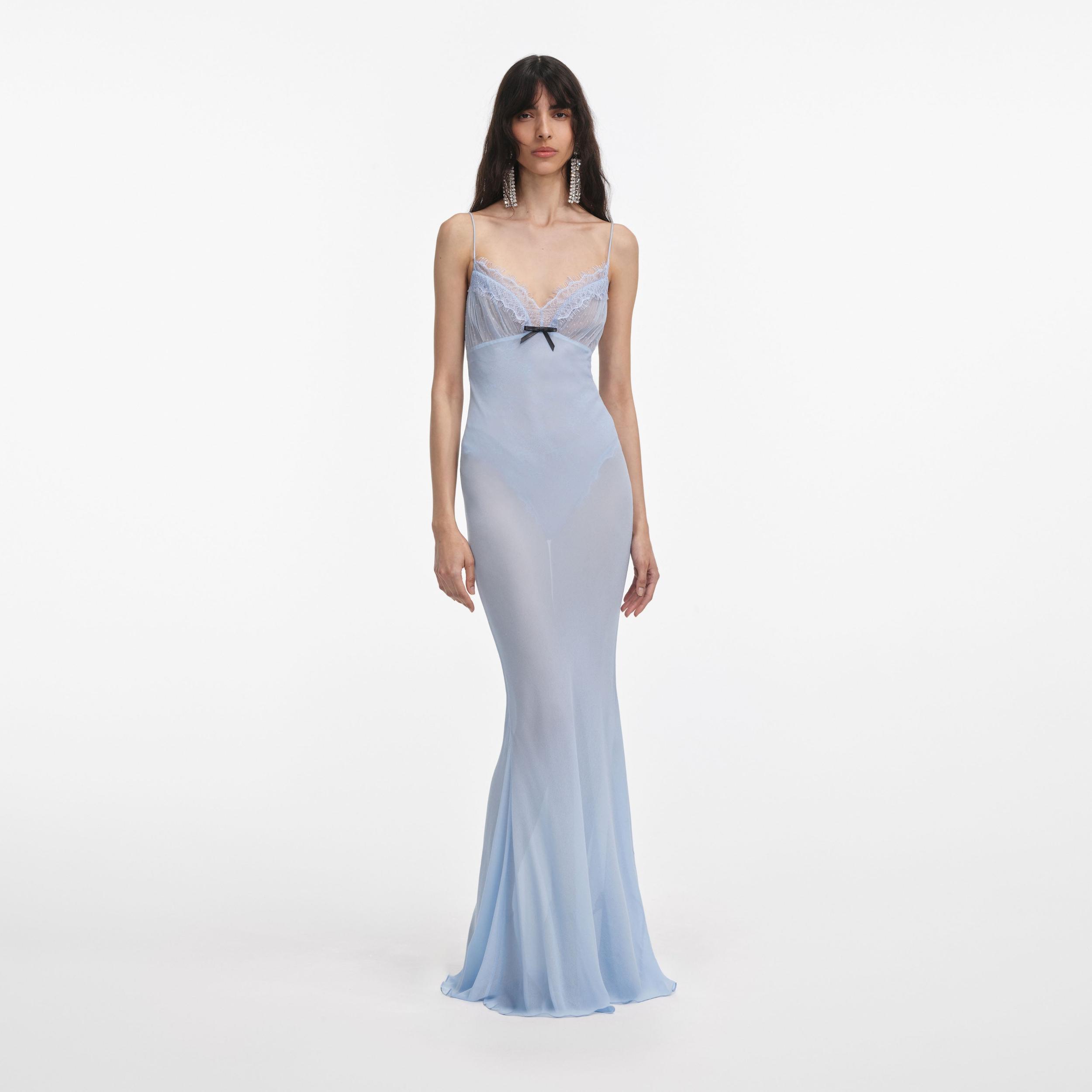 Blue Strappy Georgette Maxi Dress Product Image