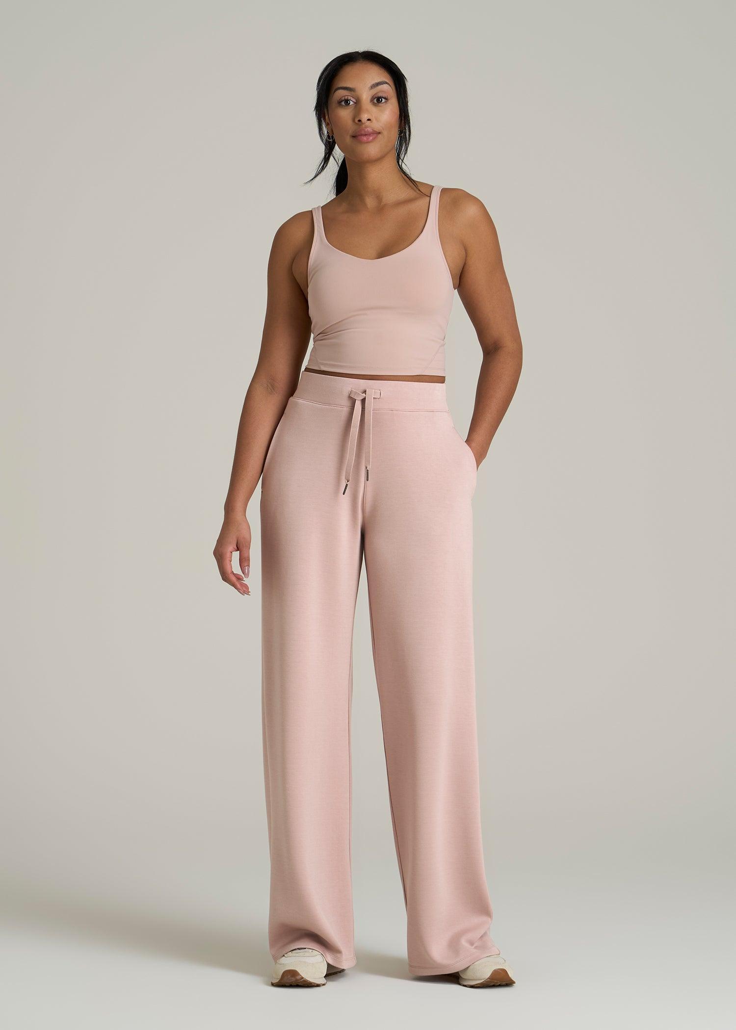 Pull-On Tie Waist Wide Leg Pants for Tall Women in Desert Rose Product Image