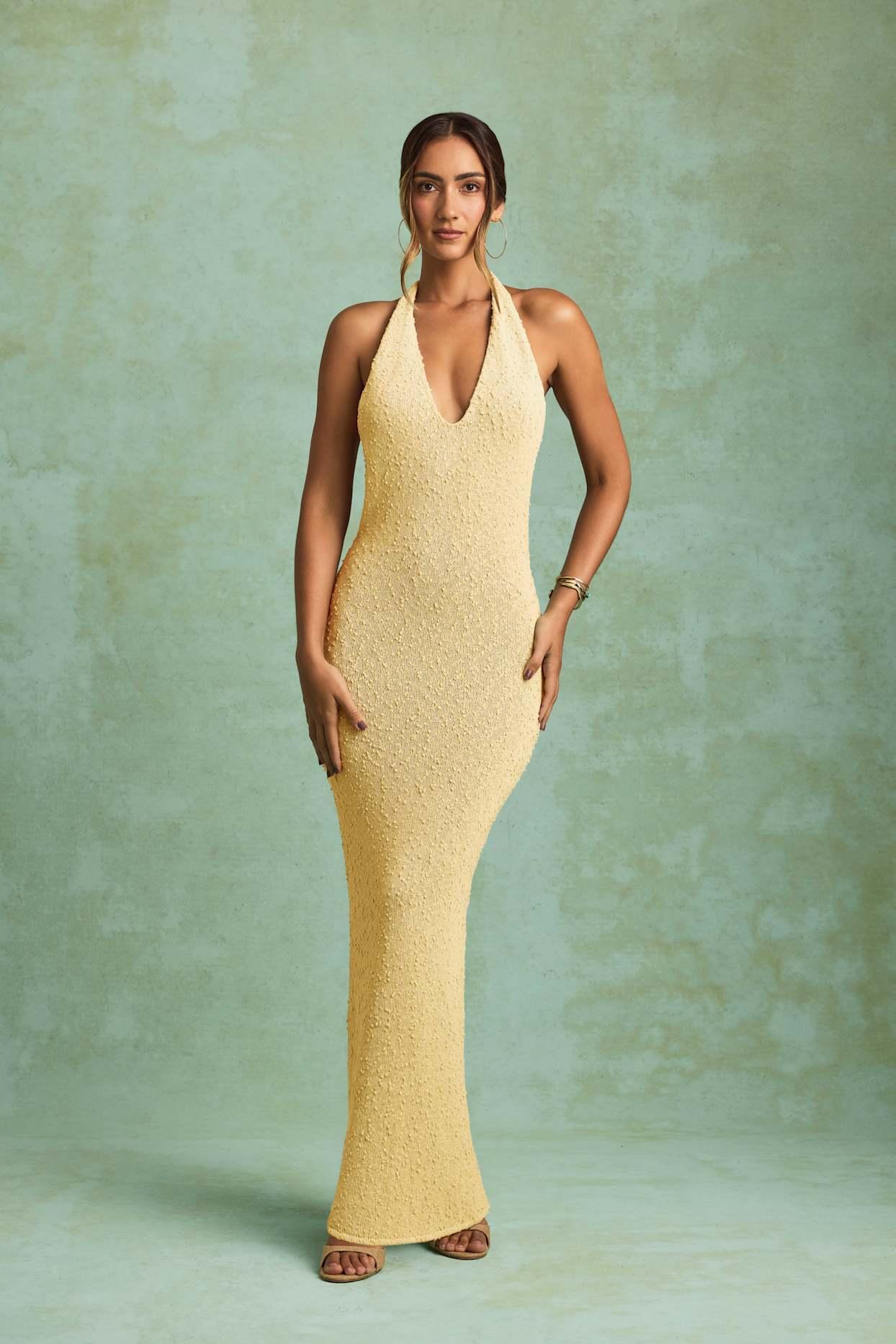 Bouclé Halterneck Maxi Dress in Yellow Product Image