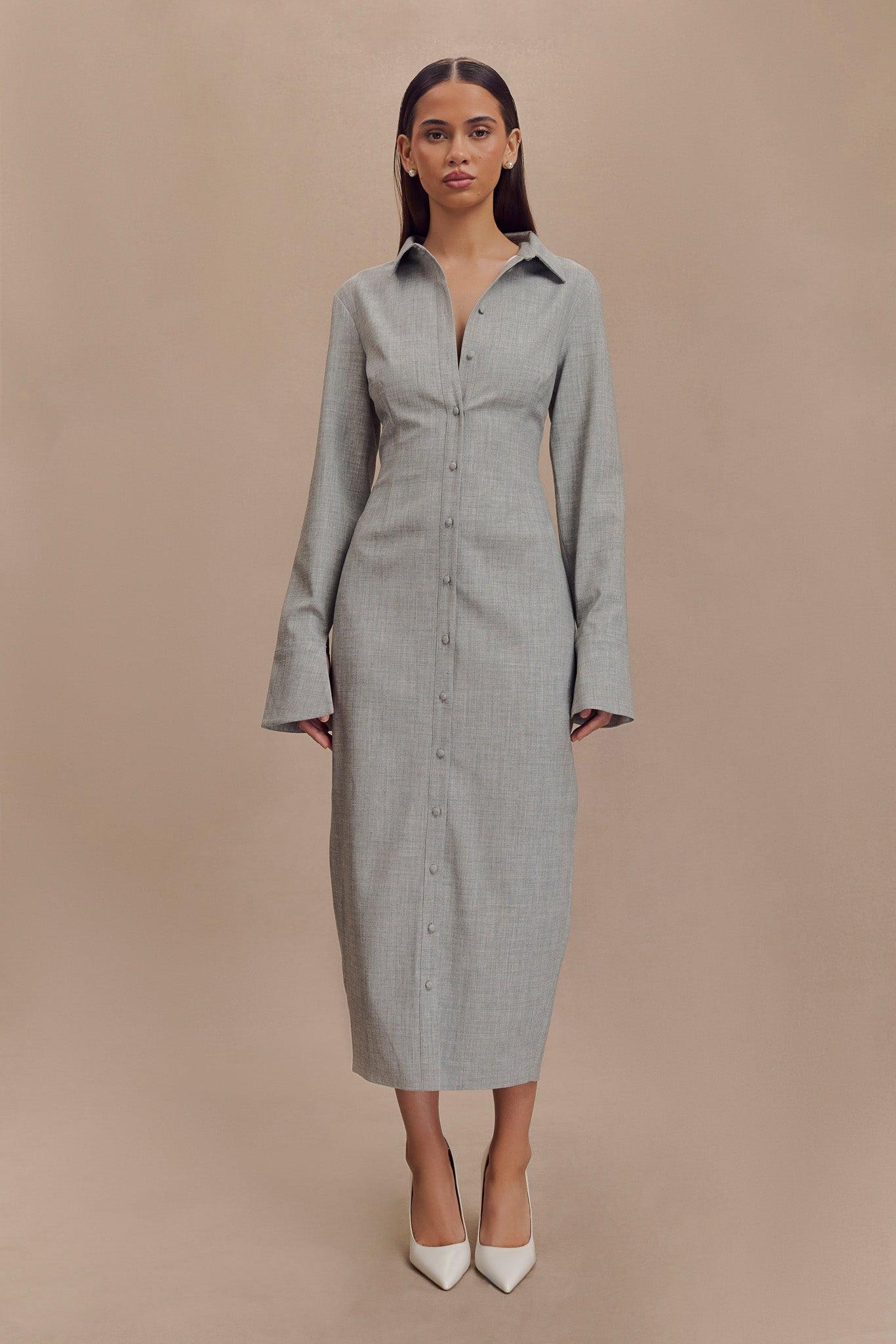 Dorian Fitted Shirt Midi Dress - Charcoal Marle Product Image