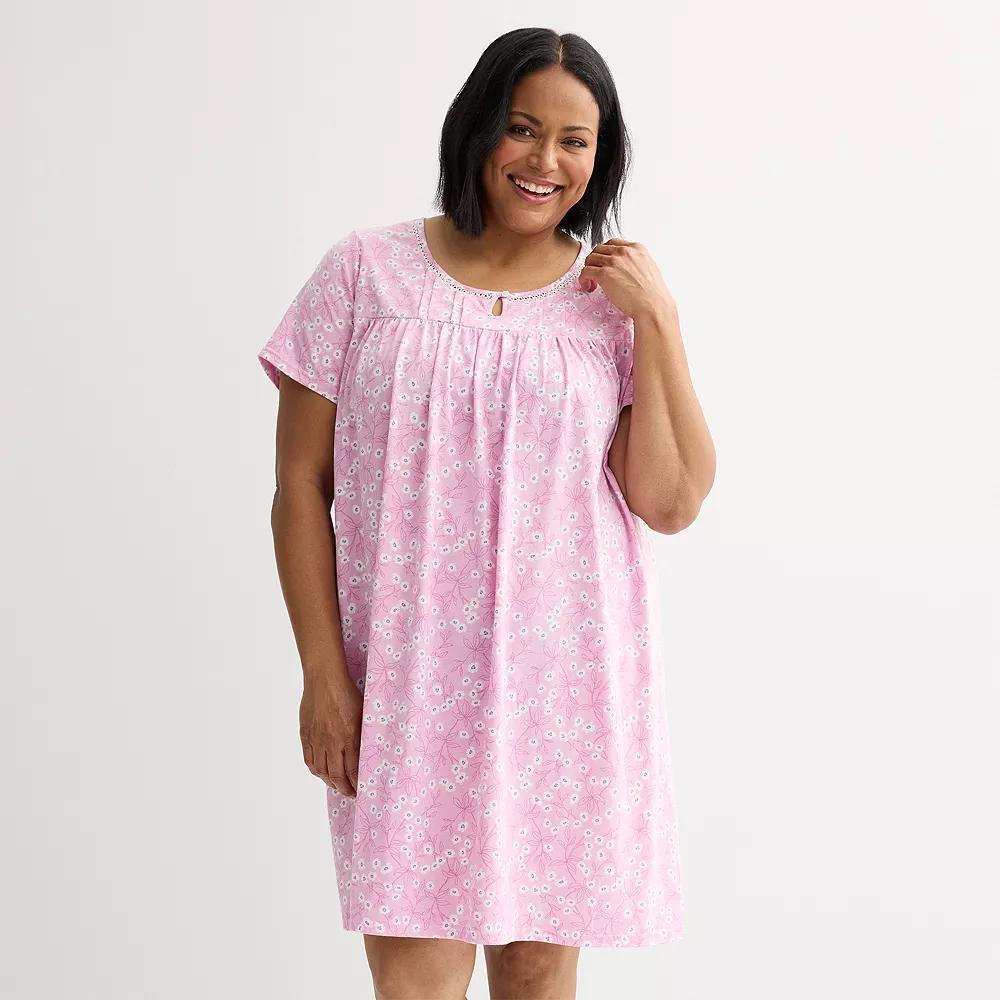 Plus Size Croft & Barrow® Knit Sleep Gown, Women's, Size: 1XL, Wild Daisies Pink Product Image