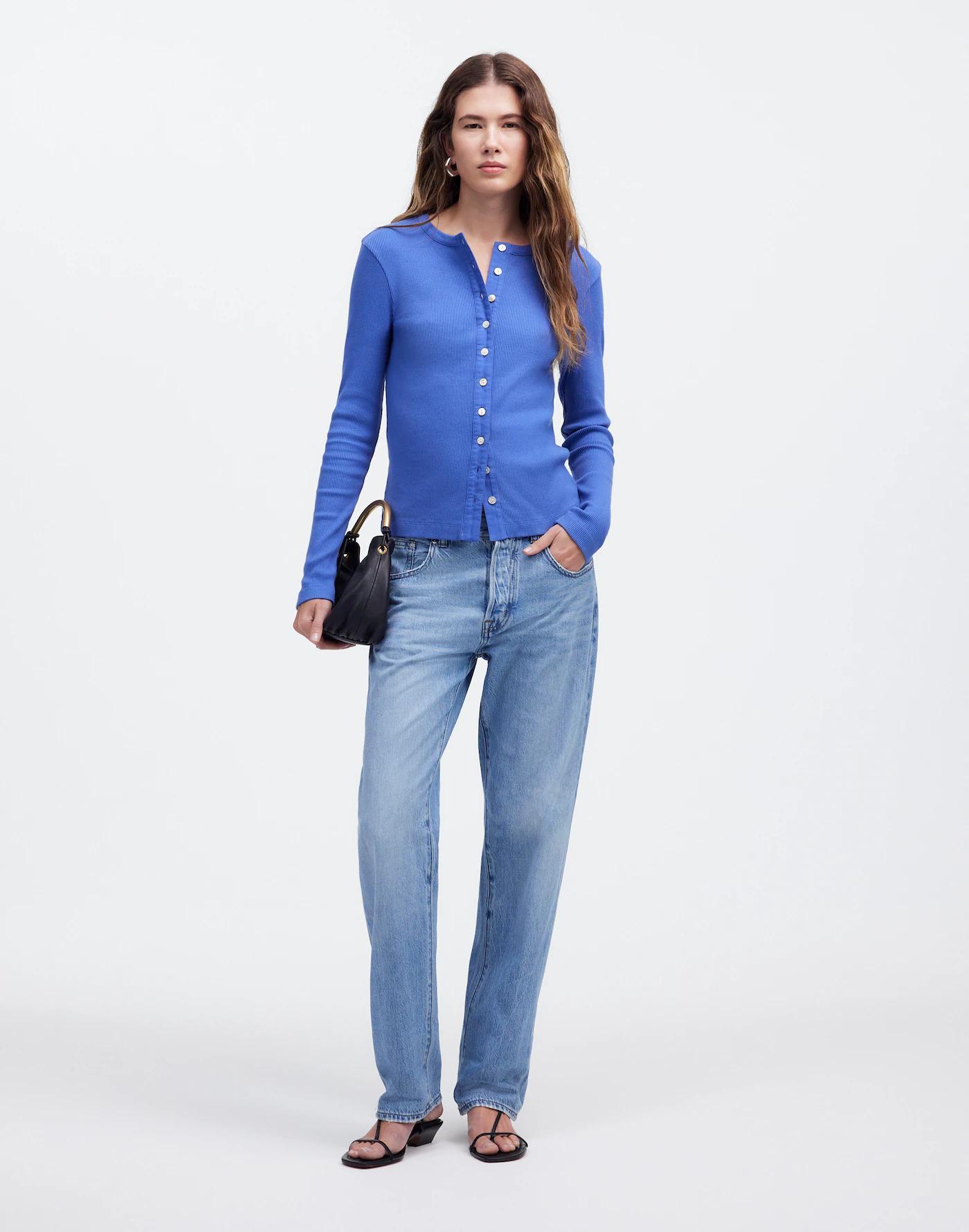 Garment-Dyed Ribbed Cardigan Tee Product Image