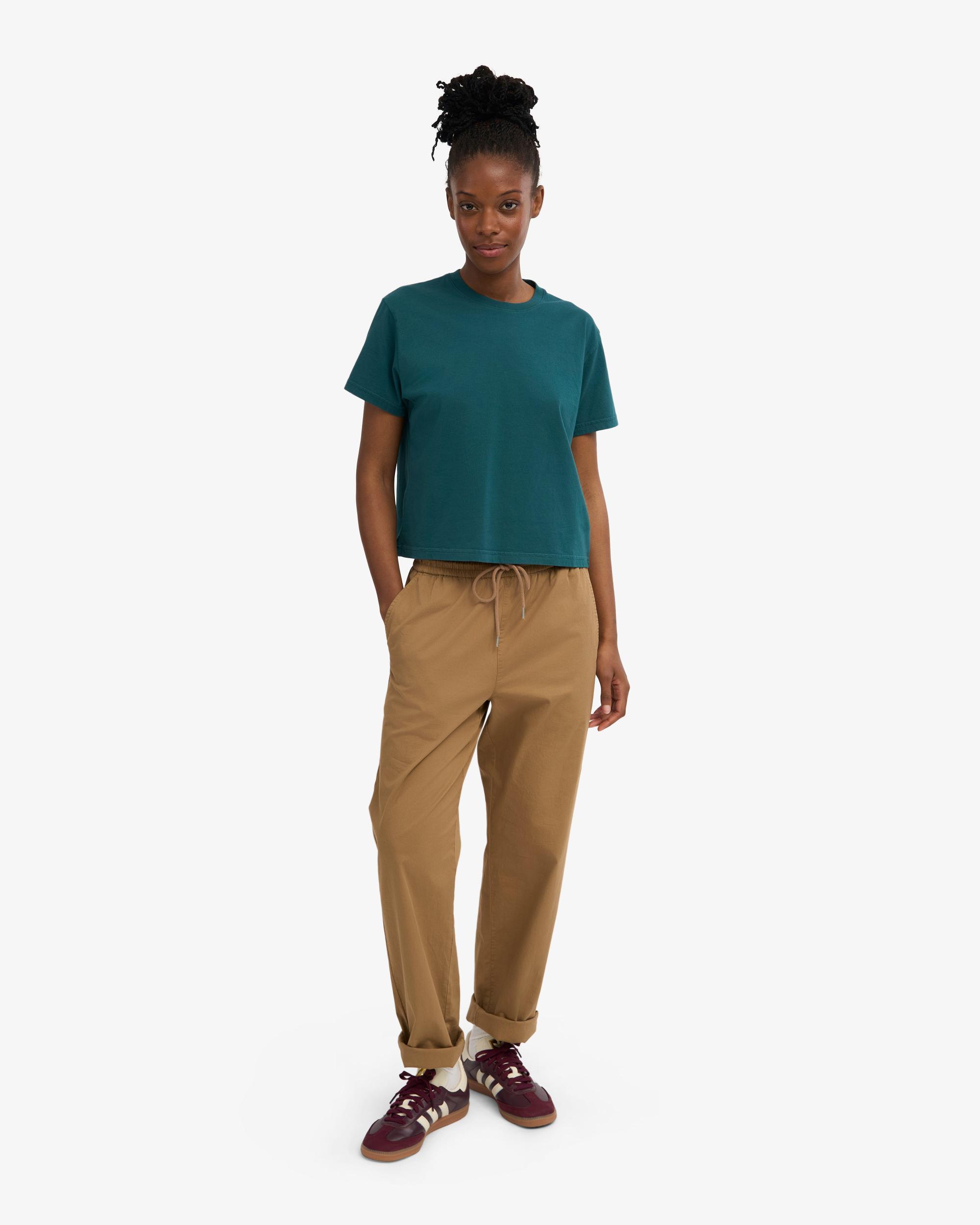 Organic Boxy Crop Tee - Petrol Blue Product Image