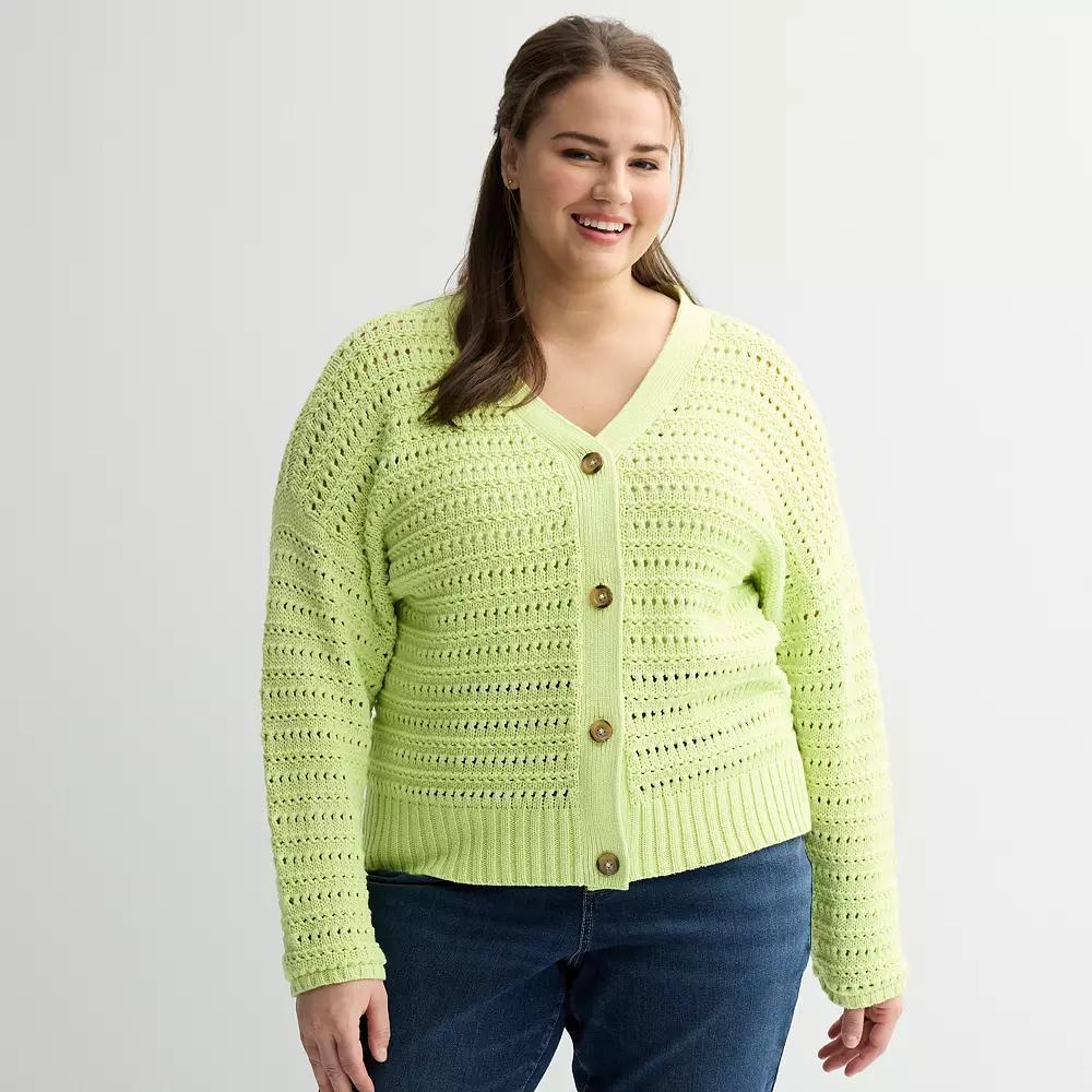 Plus Size Sonoma Goods For Life Open Stitch Knit Cardigan, Womens Green Kiss Product Image