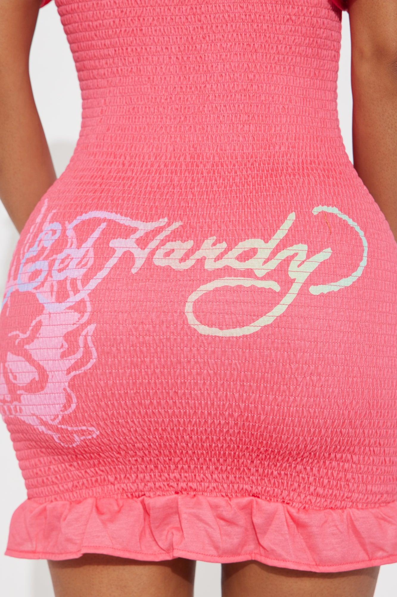 Ed Hardy Flower Pinup Mini Dress - Coral Female Product Image