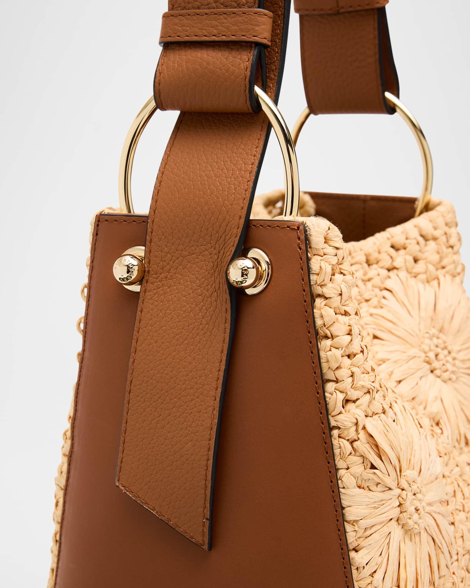 Lana Leather & Floral Raffia Midi Bucket Bag Product Image