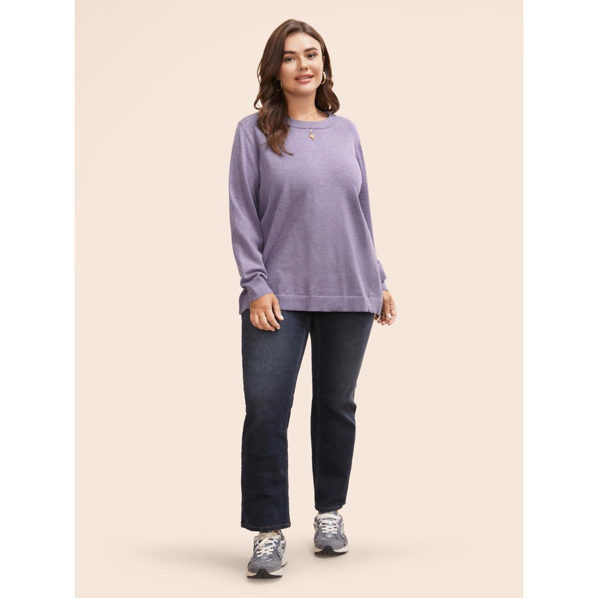 Plus Size Round Neck Solid Cut Out Pullover Mauve Women Casual Long Sleeve Round Neck Everyday Pullovers BloomChic 10/M Product Image