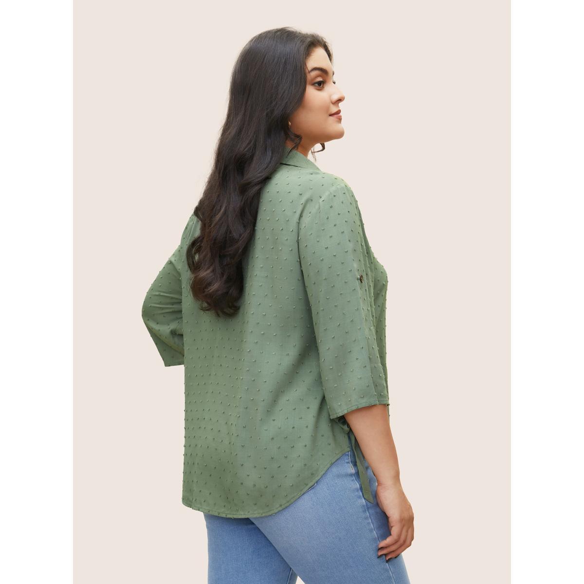 Plus Size Mint Solid Textured Ties Tab Sleeve Blouse Women At the Office Elbow-length sleeve Shirt collar Work Blouses BloomChic 10/M Product Image