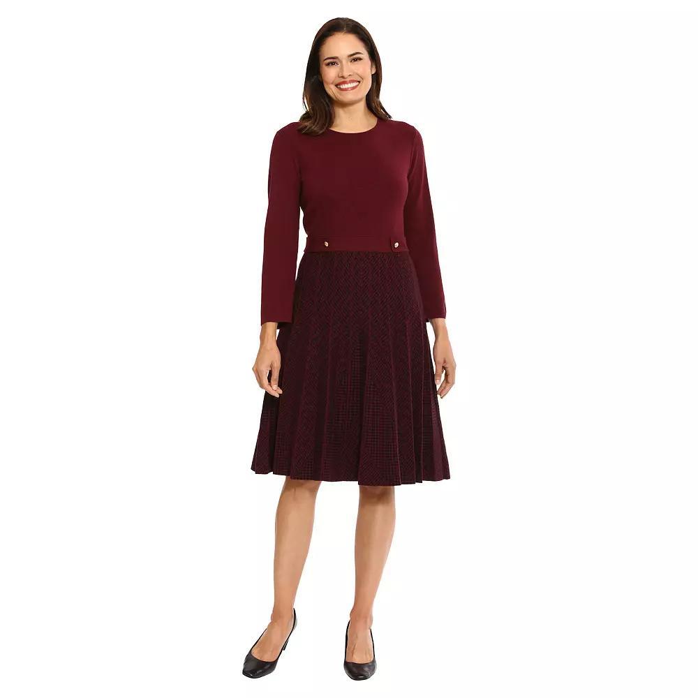 Women's London Times Jewel Neck Pleated Fit & Flare Dress, Size: XL, Red Product Image