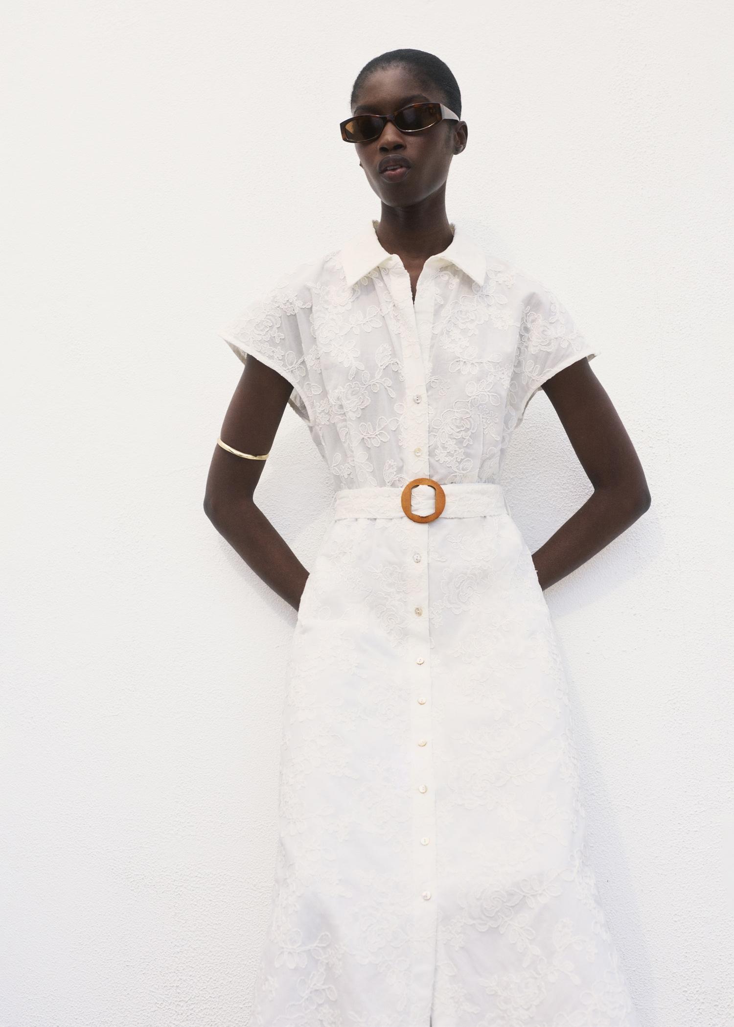 Embroidered shirt dress with belt - Women | MANGO USA Product Image