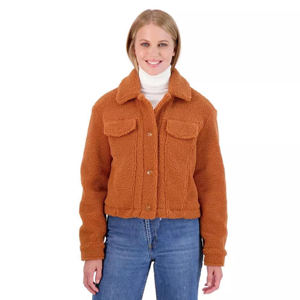 Juniors' Sebby Teddy Sherpa Crop Jacket, Women's, Size: Small, Burnt Orange Product Image