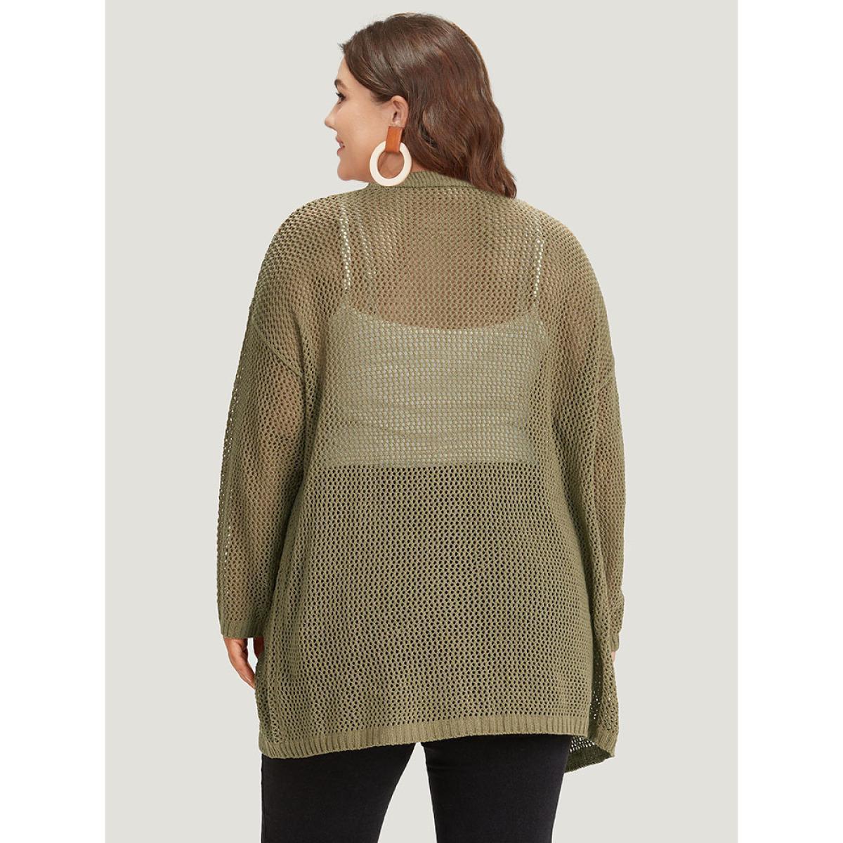 Plus Size Solid Patched Pocket Open Front Patchwork Cardigan Olive Women Casual Loose Long Sleeve Everyday Cardigans BloomChic 28/5X Product Image