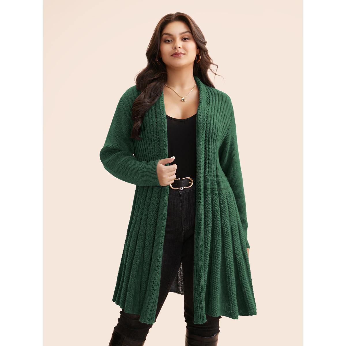 Plus Size Plain Textured Kimono Collar Cardigan Truegreen Women Casual Loose Long Sleeve Everyday Cardigans BloomChic 12/L Product Image