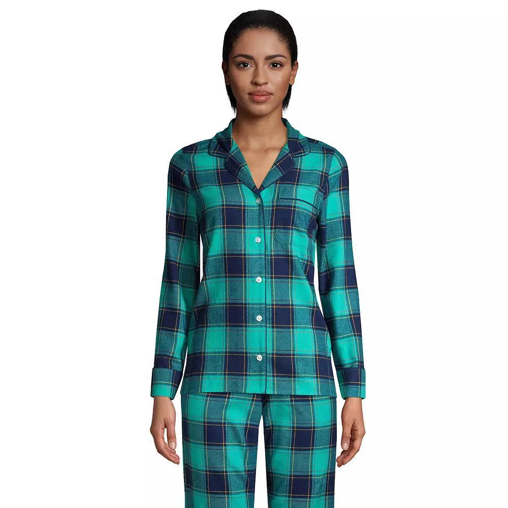 Womens Lands End Long Sleeve Flannel Pajama Top Blue Artisan Plaid Product Image