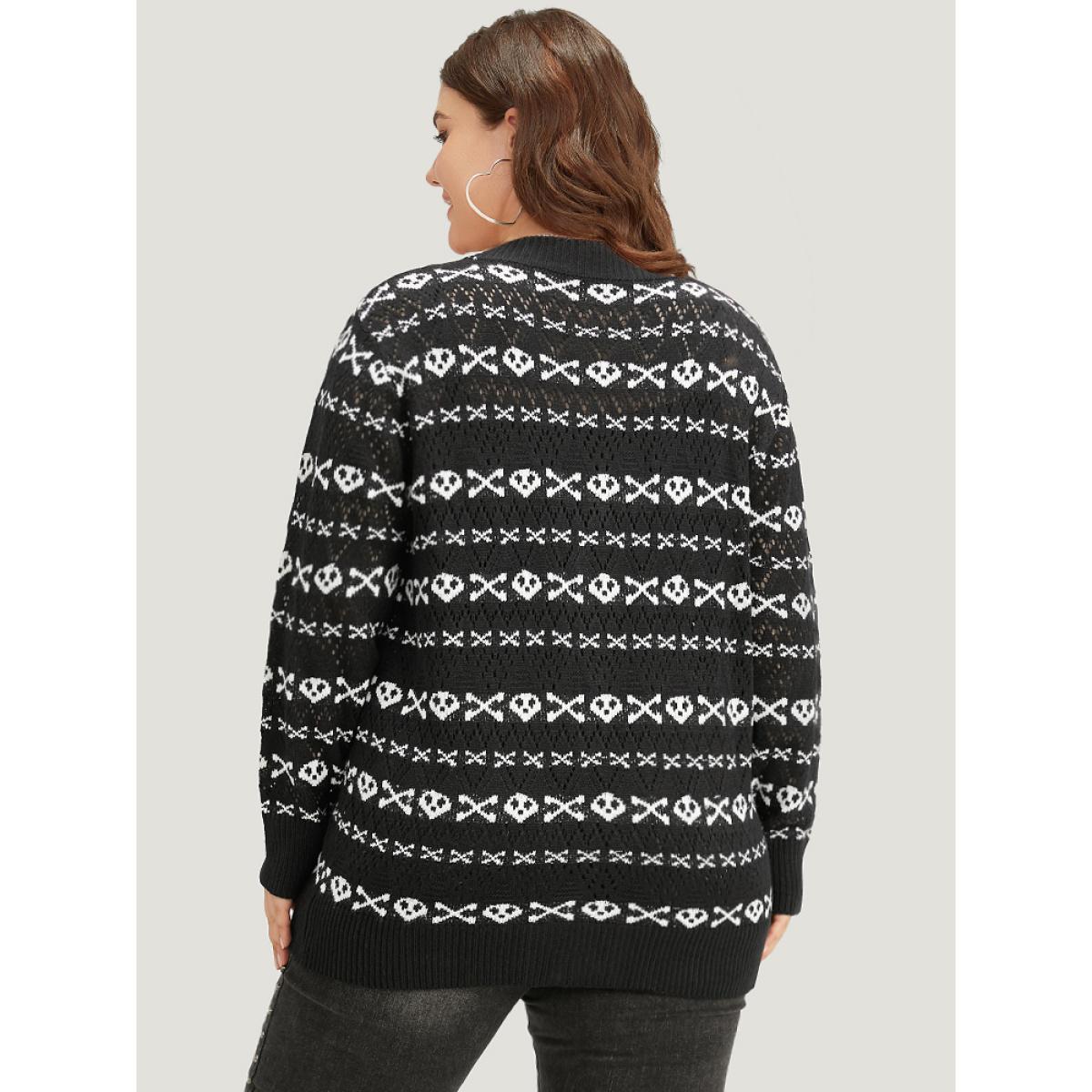 Plus Size Halloween Graphic Striped Button Up Cardigan Black Women Casual Loose Long Sleeve Festival-Halloween Cardigans BloomChic 28/5X Product Image