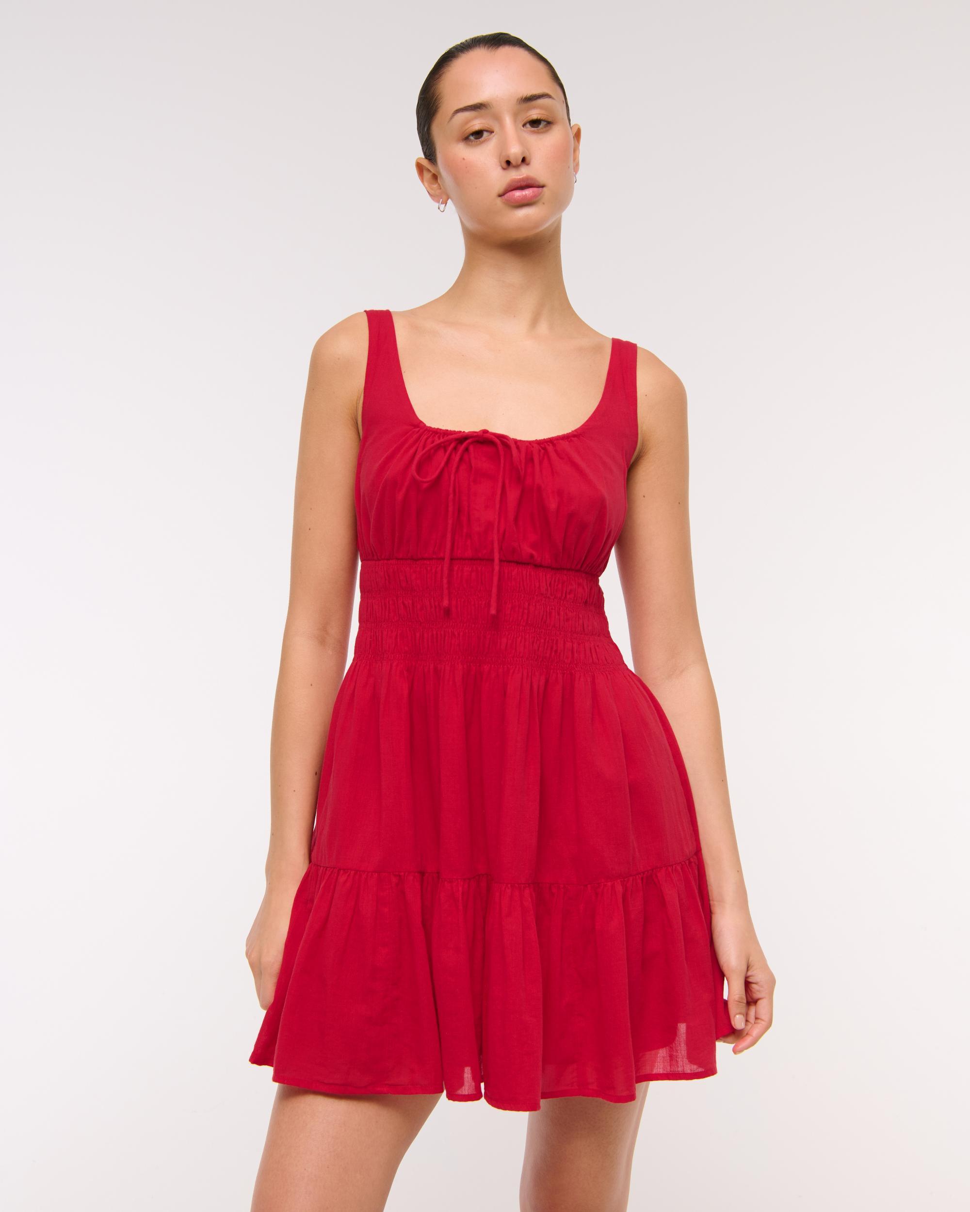 Smocked Tie-Front Mini Dress Product Image
