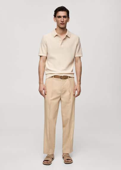 100% cotton micro-structure polo shirt - Men | MANGO USA Product Image