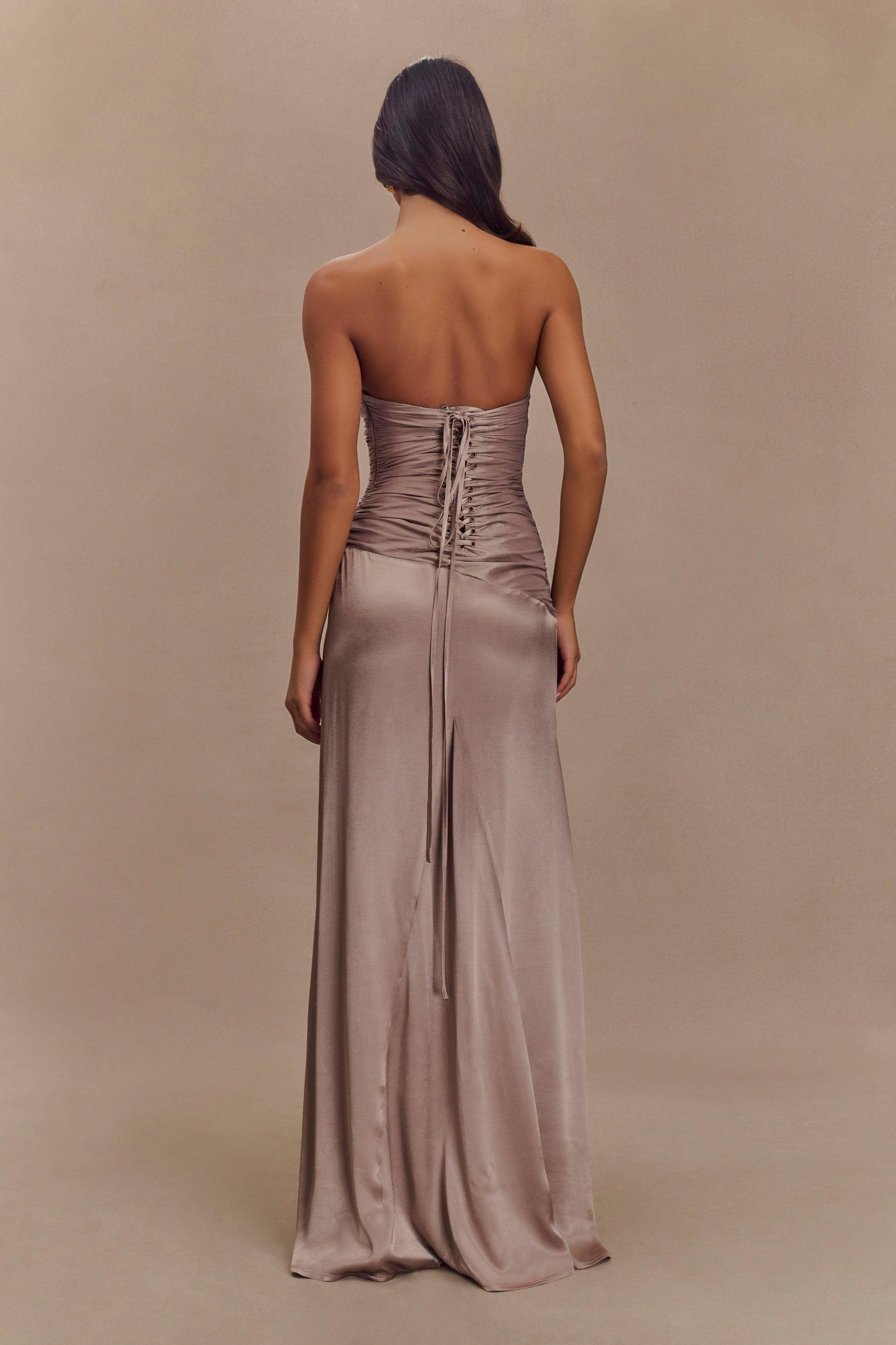 Serena Strapless Taffeta Maxi Dress - Bronze Taupe Product Image