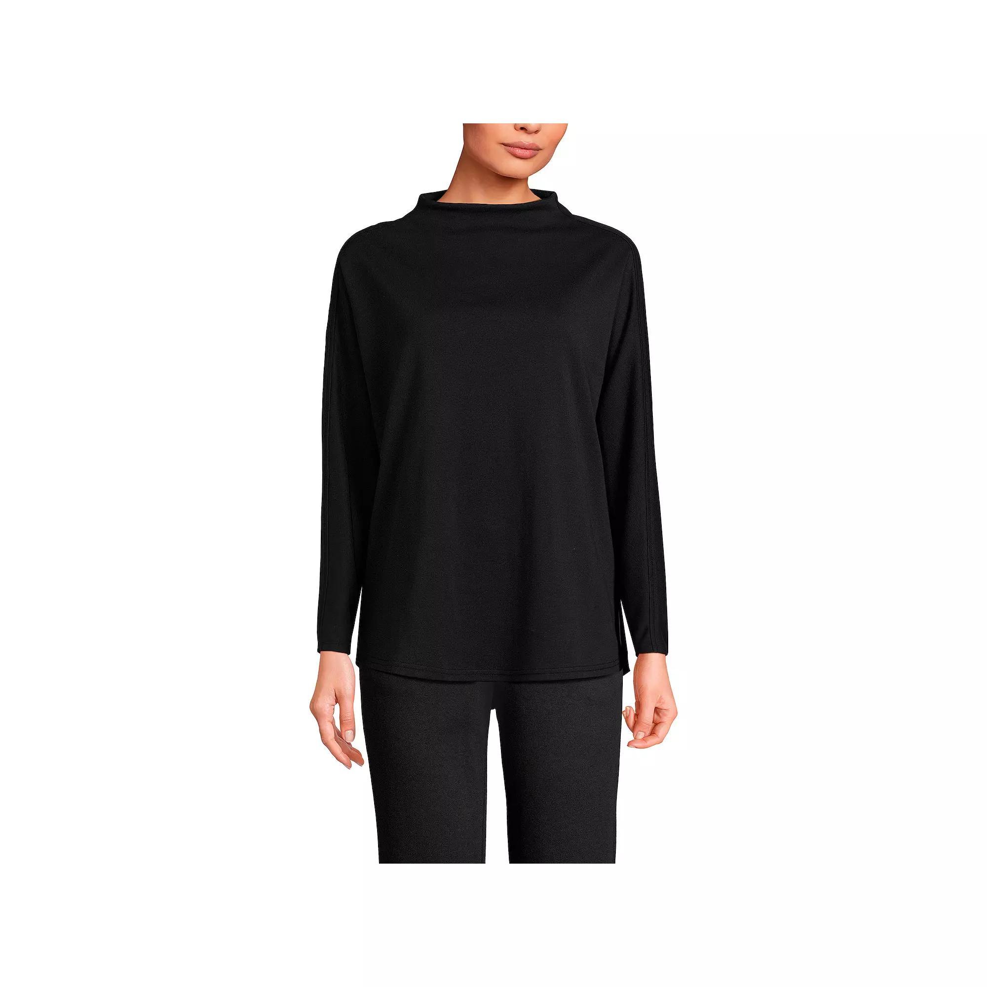 Women's Lands' End Long-Sleeve Sport Knit Funnel-Neck Top, Size: Large, White Product Image