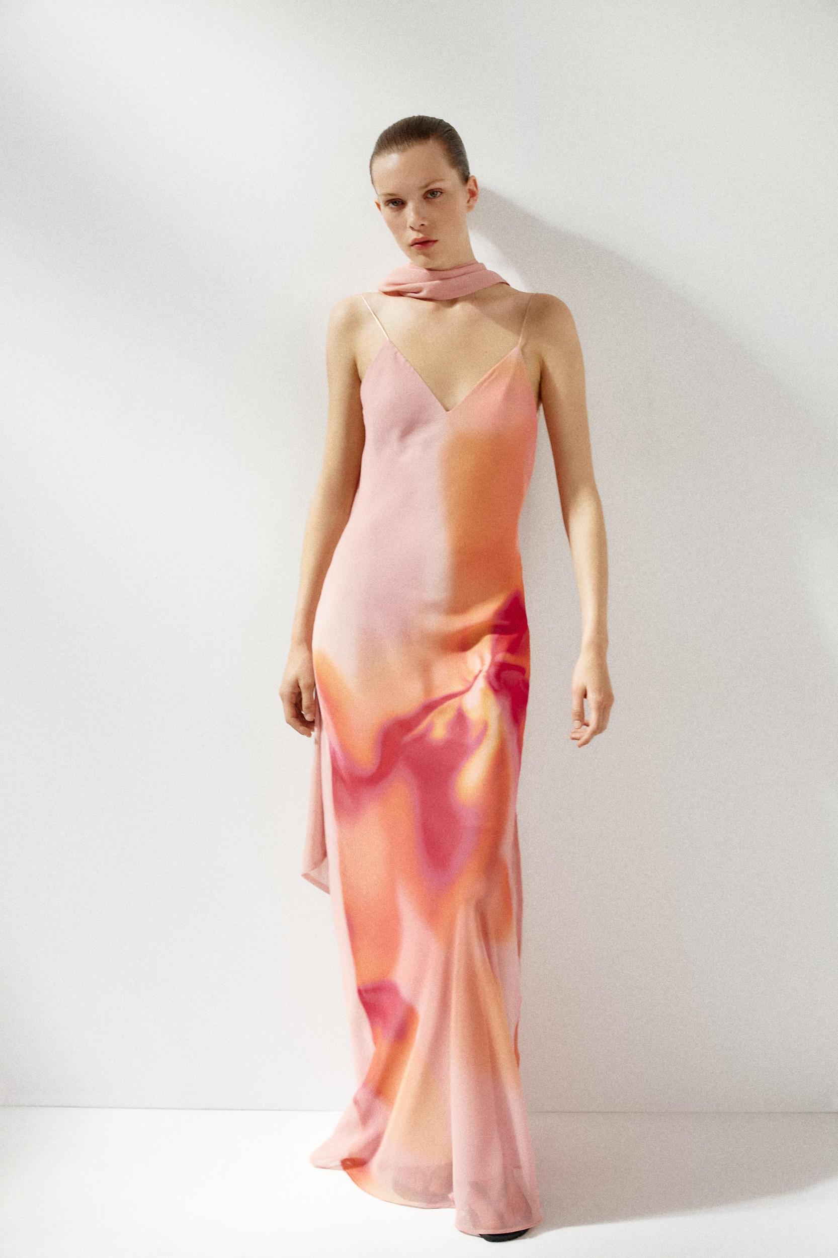 PRINTED LONG DRESS WITH SCARF Product Image
