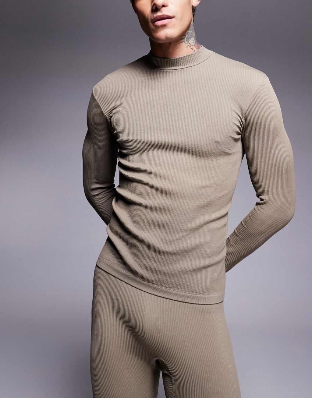 ASOS 4505 Ski seamless thermal mock neck base layer top in clay Product Image