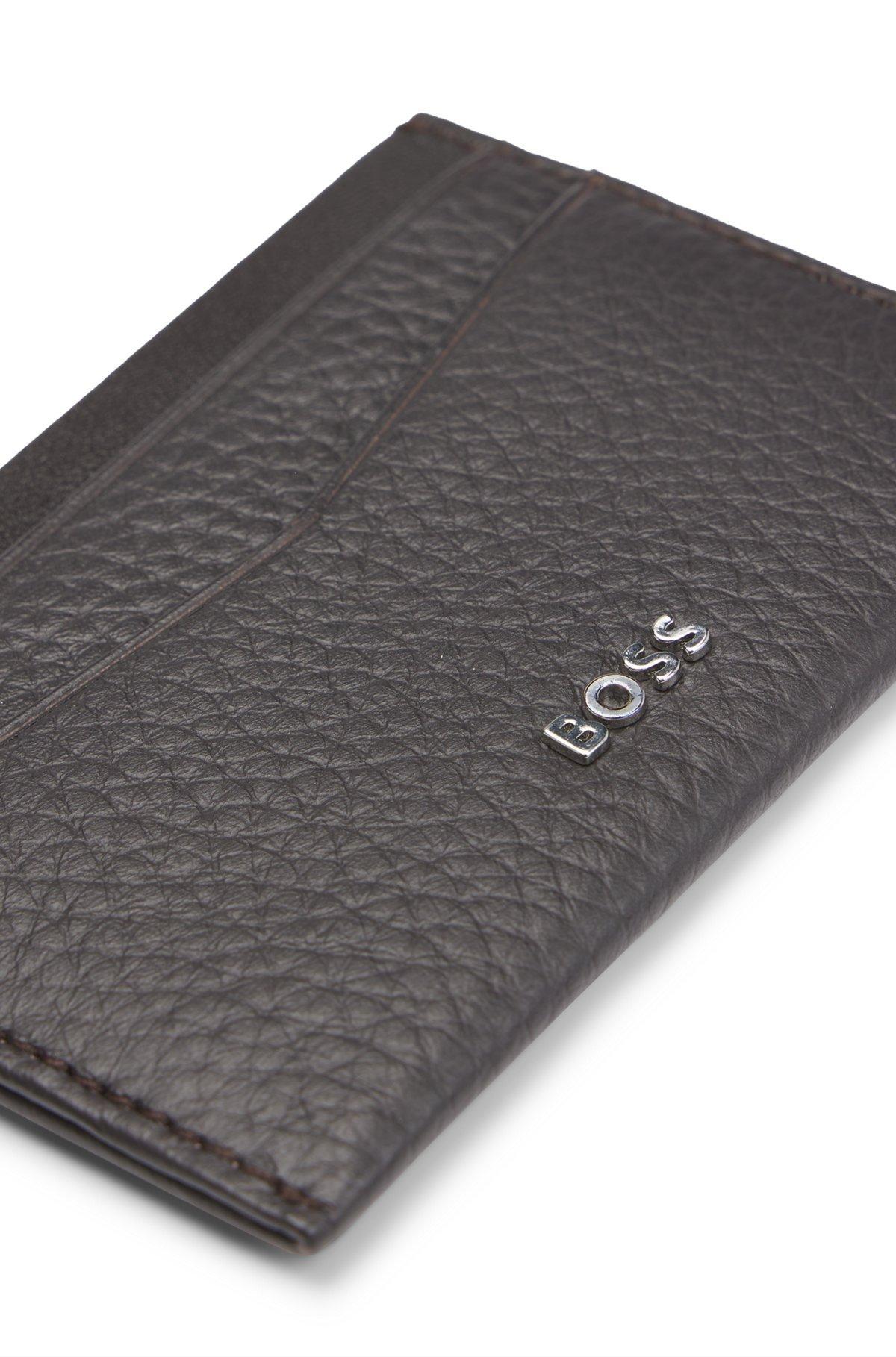 Card holder in grained leather with metallic logo lettering Product Image
