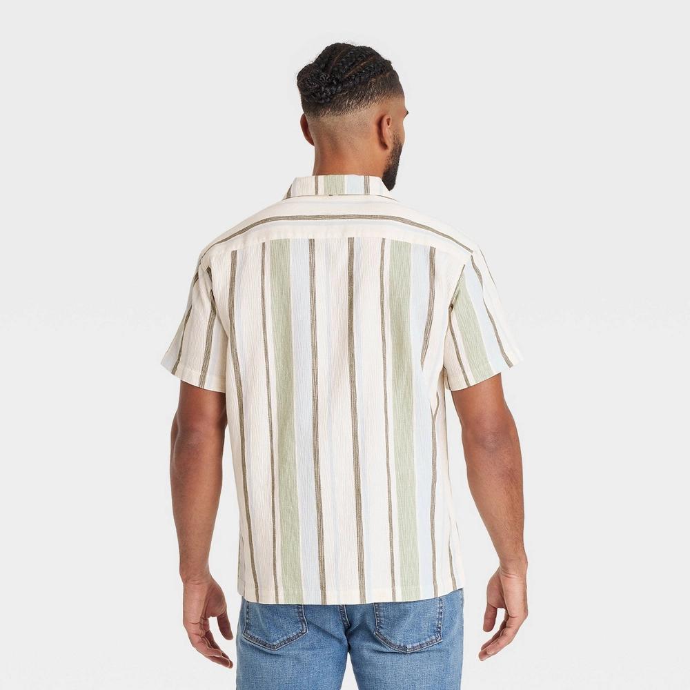 Mens Striped Short Sleeve Slub Camp Button-Down Shirt - Goodfellow & Co Sage L Product Image