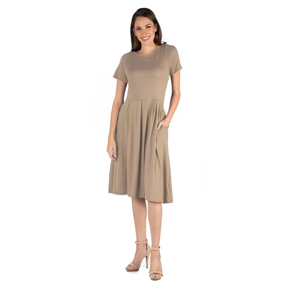 Women's 24seven Comfort Apparel Short Sleeve Midi Dress with Pockets, Size: XXL, Brown Product Image