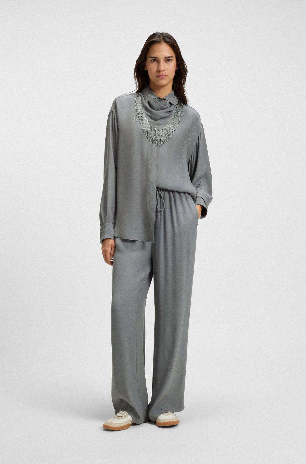 BOSS - Wide-leg trousers with logo jacquard - Turquoise Product Image
