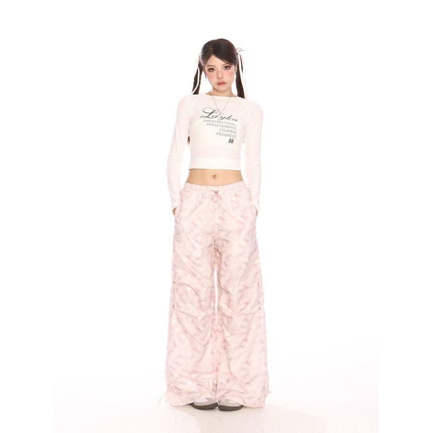 Mid Waist Butterfly Print Wide Leg Cargo Pants Product Image
