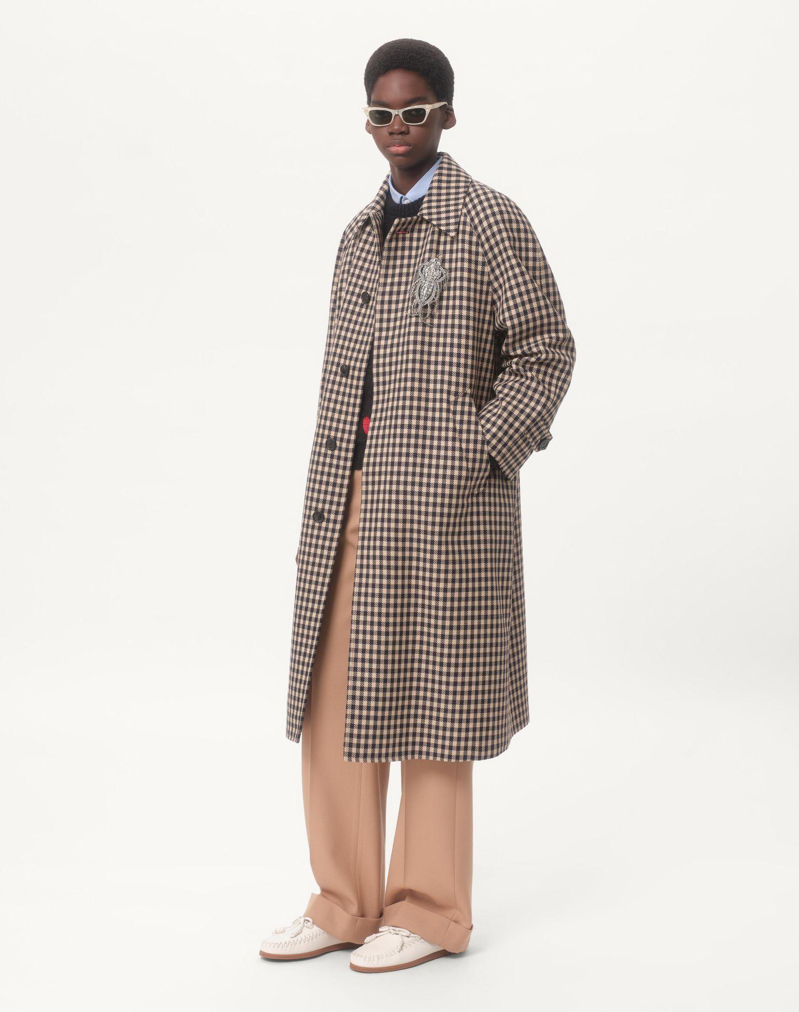 Single-Breasted Cotton And Wool Coat With Vichy Pattern Product Image