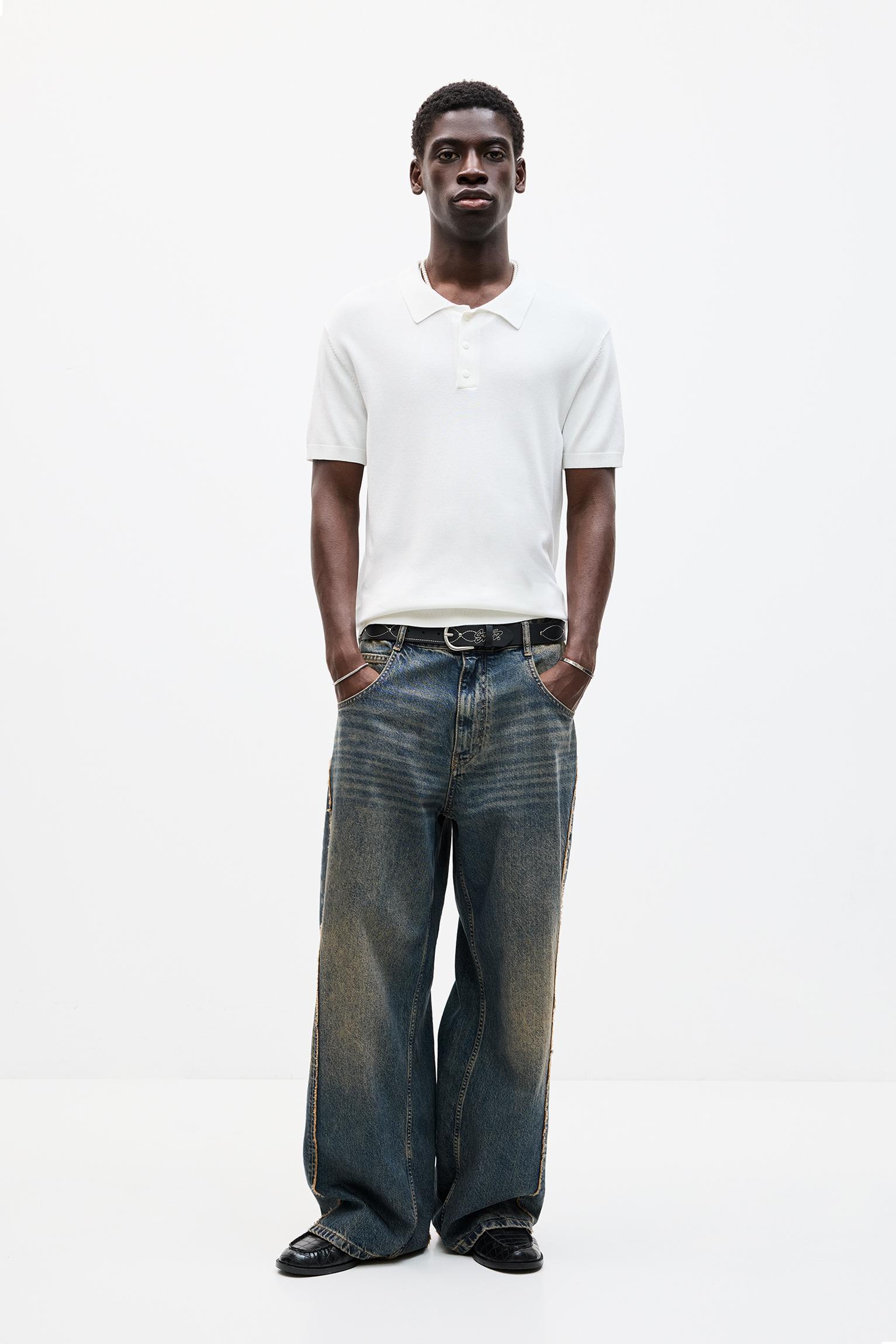 Short sleeve knit polo shirt Product Image