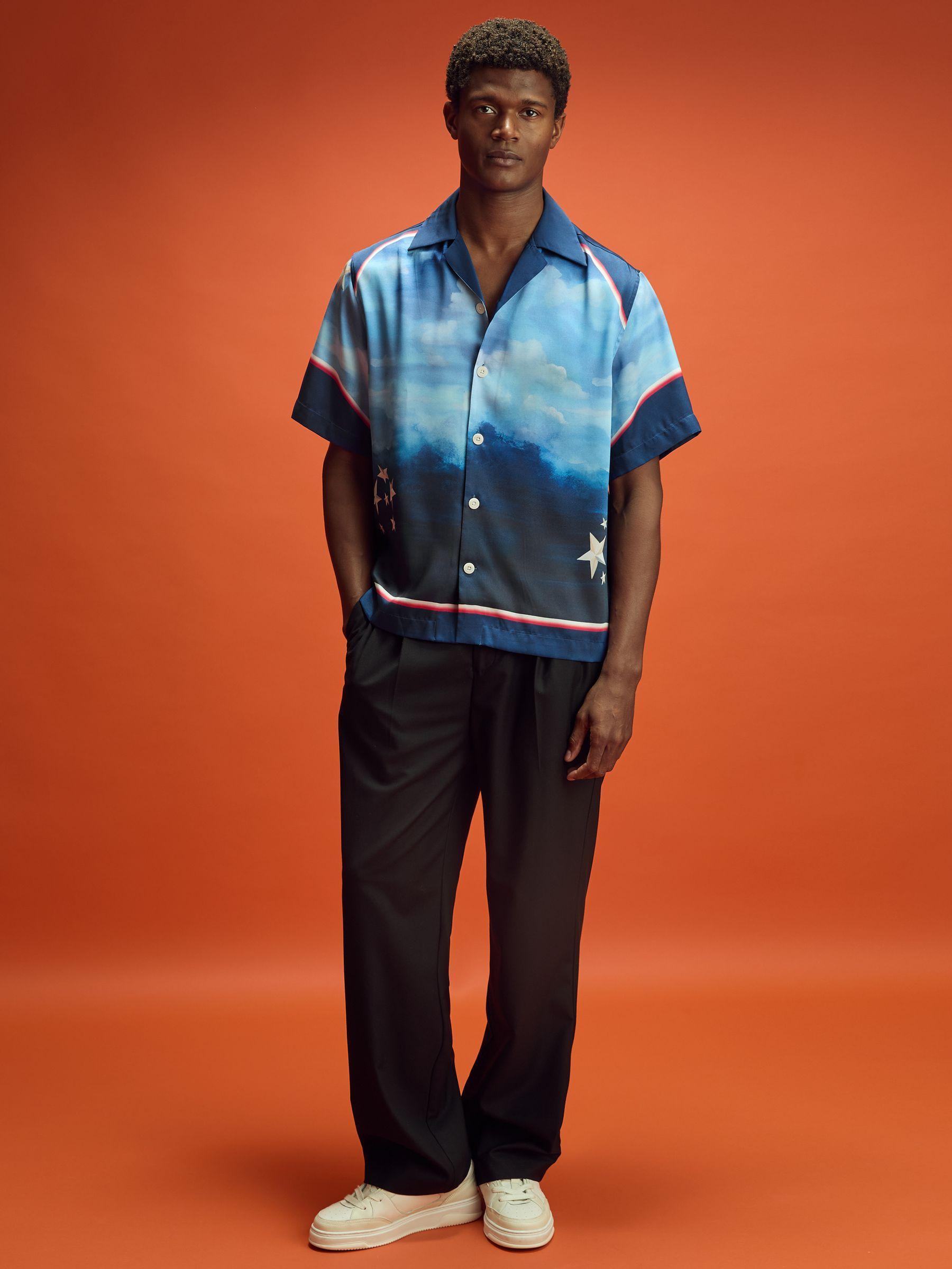 McLaren F1 Austin Exclusive Cuban-Collar Shirt in Blue Multi Product Image
