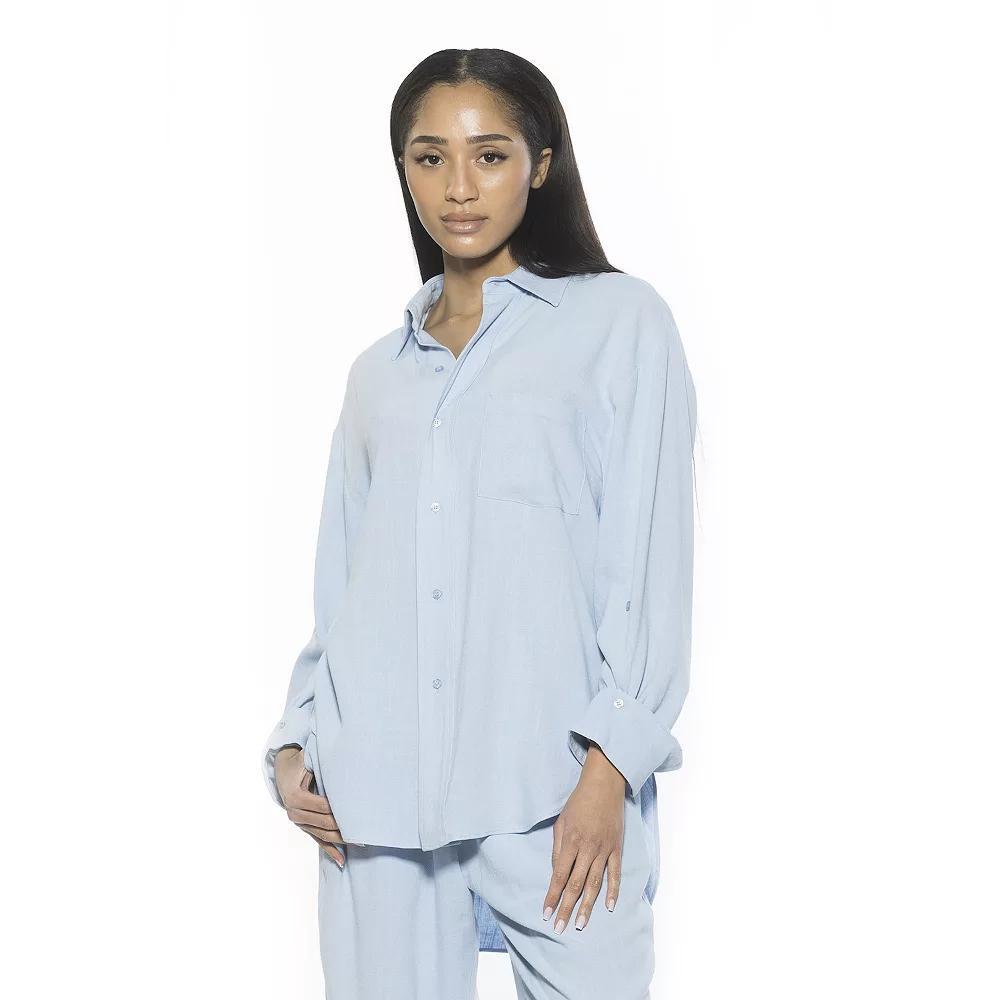 Womens ALEXIA ADMOR Amber Boyfriend Fit Button Down Shirt, Women's, Size: Medium, Blue Product Image