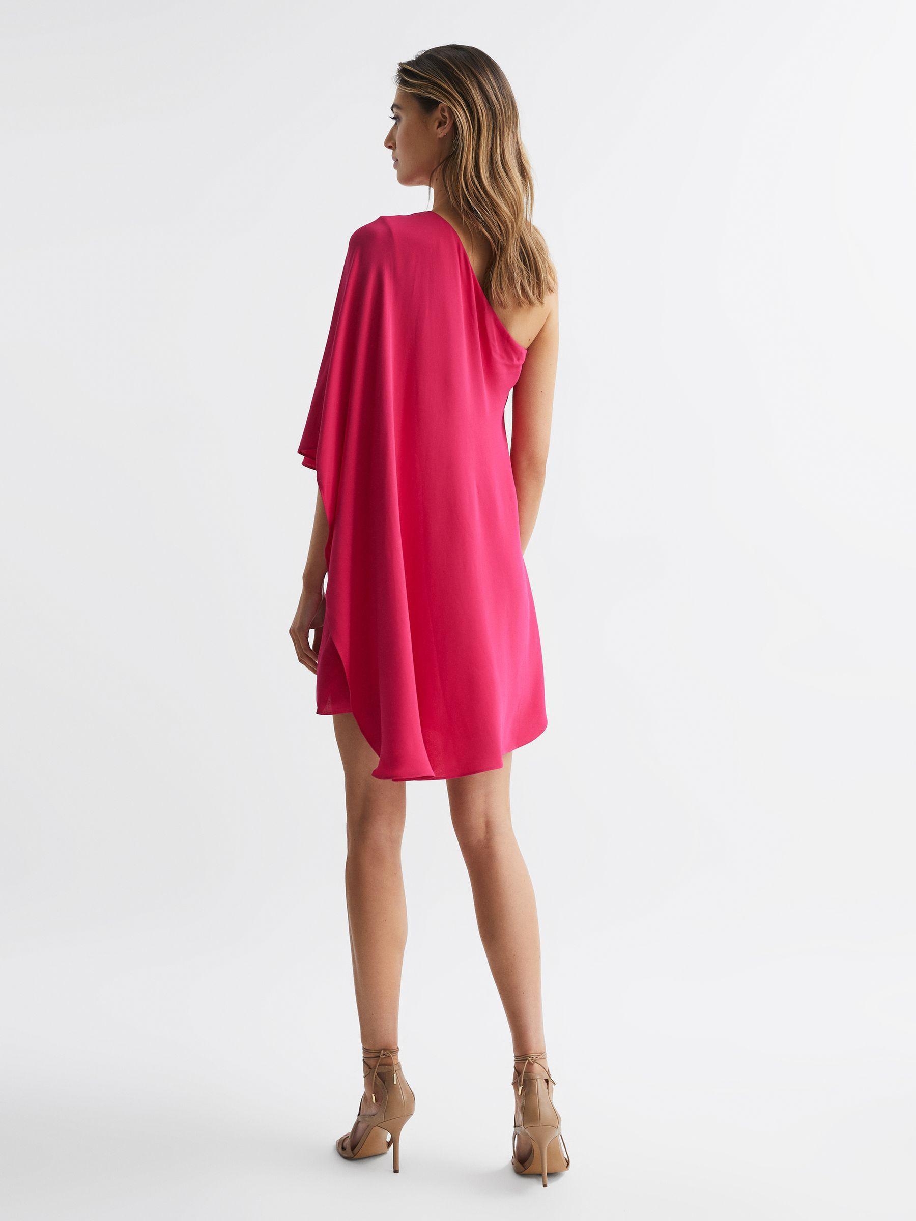 One Shoulder Cape Mini Dress in Bright Pink Product Image
