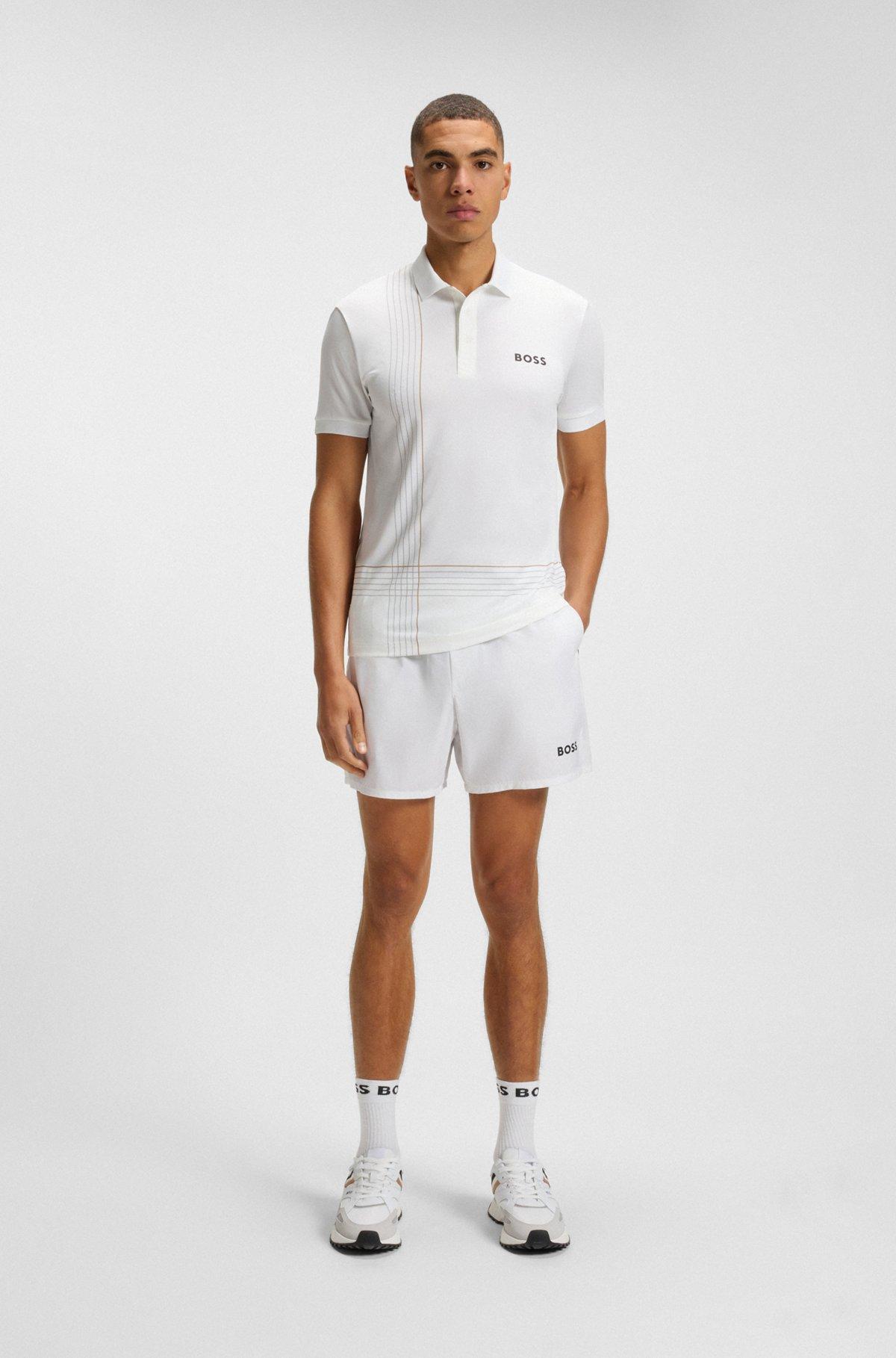 BOSS - Active quick-dry polo shirt with check artwork - White Product Image