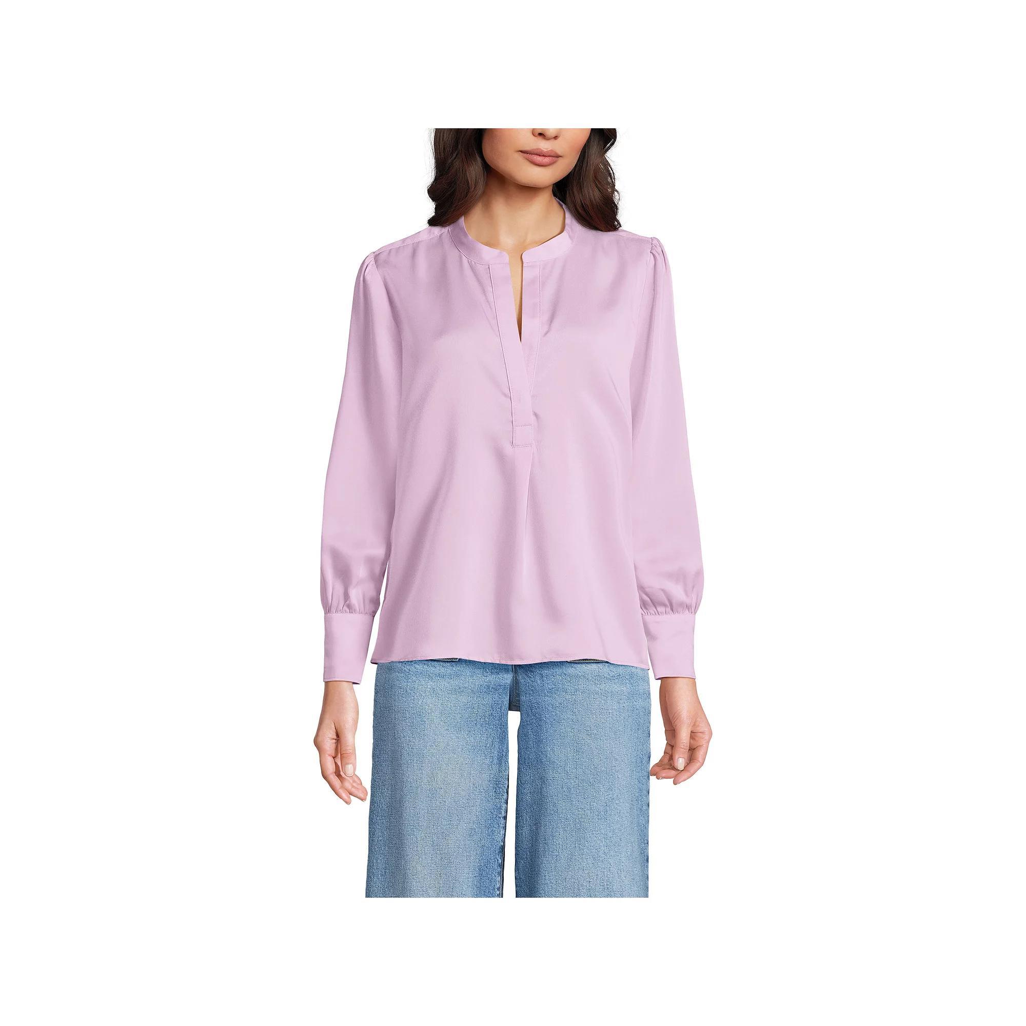 Women's Lands' End Satin Popover Shirt, Size: XS, Ivory Product Image