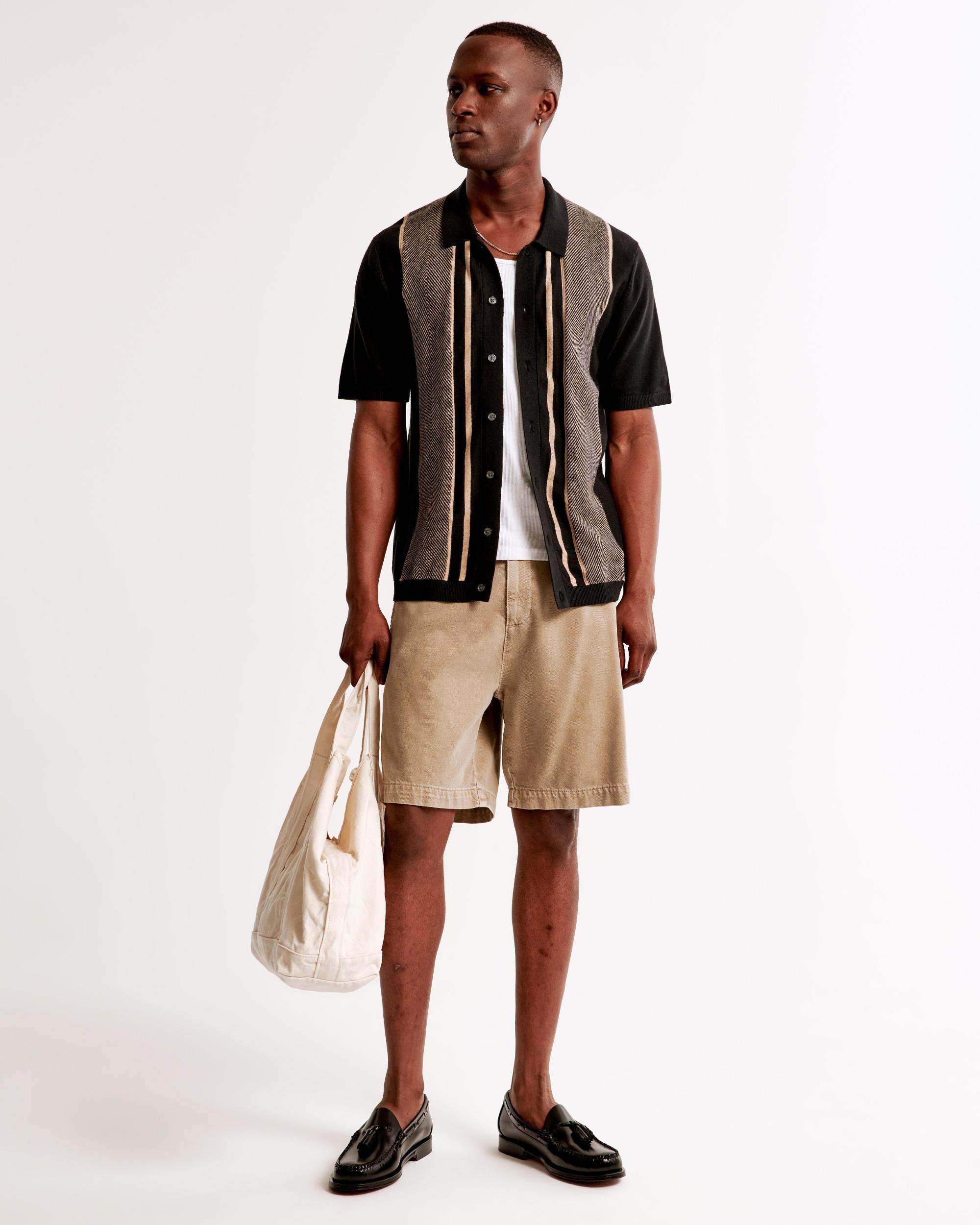 Retro Striped Button-Through Sweater Polo Product Image