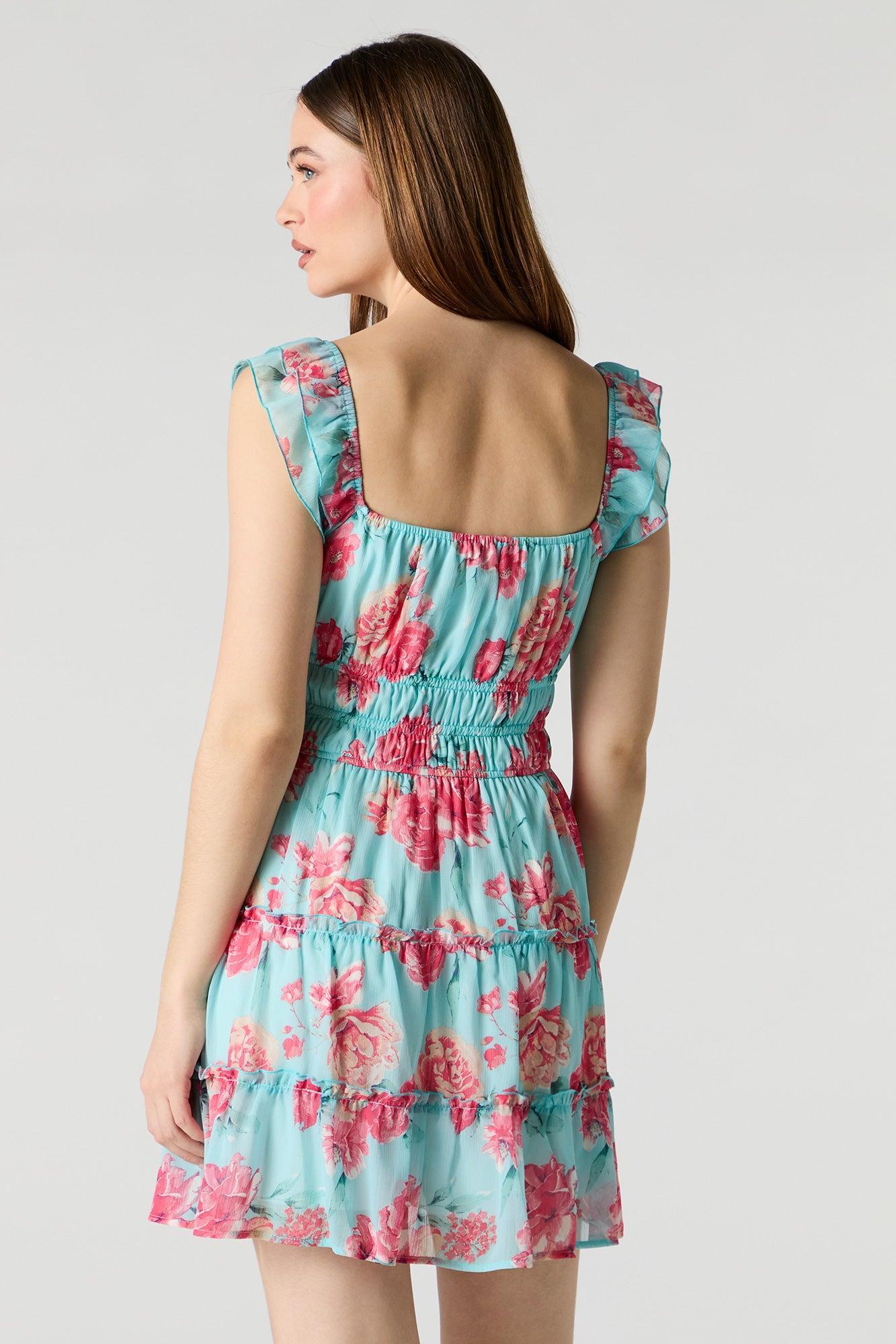 Chiffon Tiered Flutter Sleeve Mini Dress Female Product Image