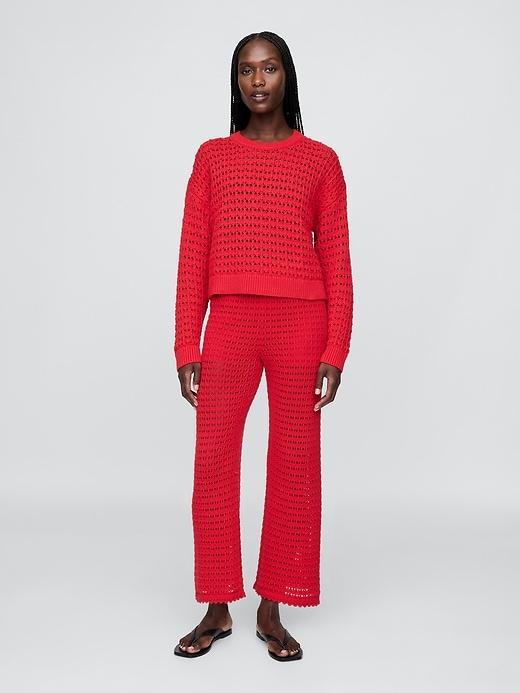 100% Cotton Crochet Crewneck Sweater Product Image