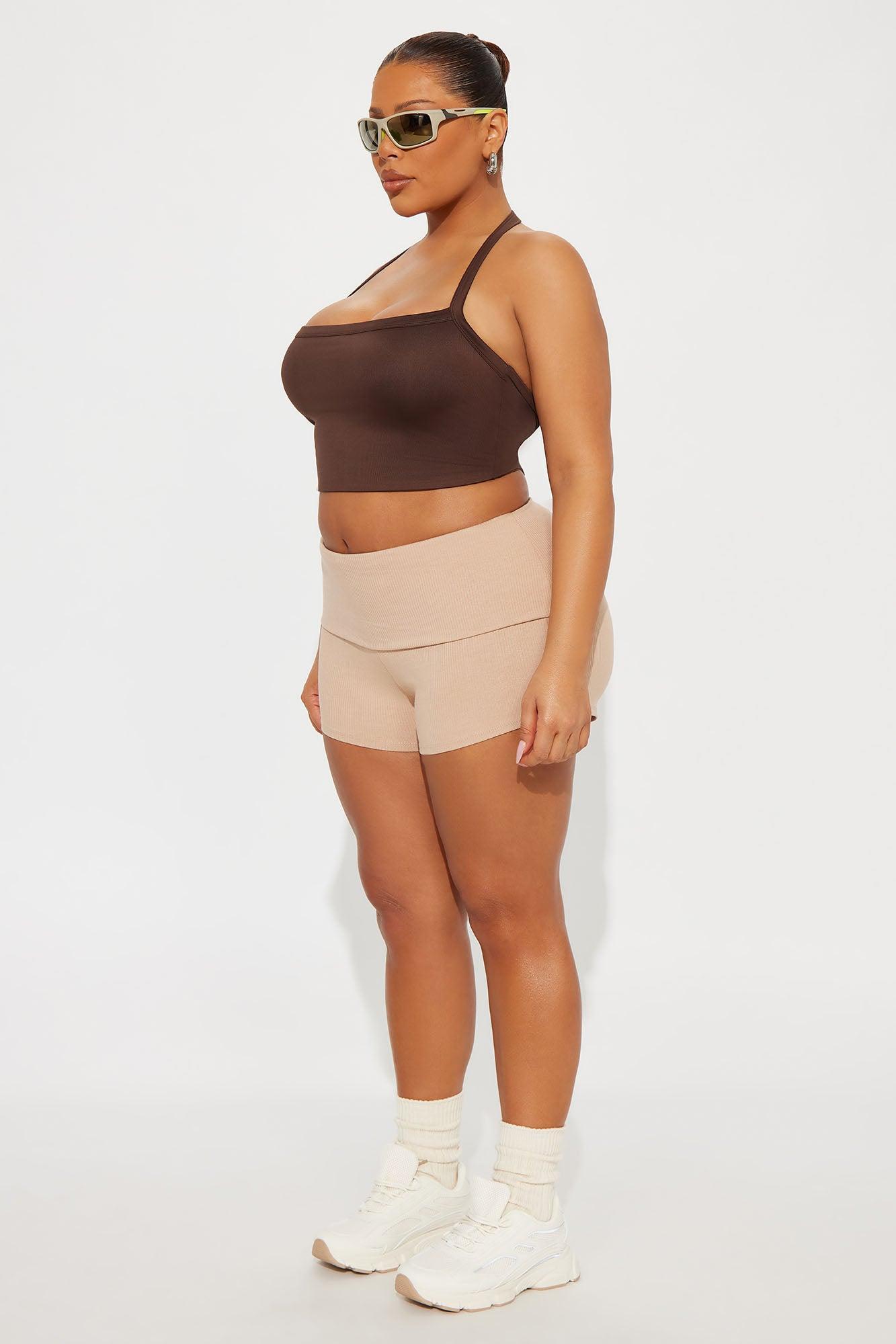 Contour Double Lined Cropped Halter Top - Chocolate Female Product Image