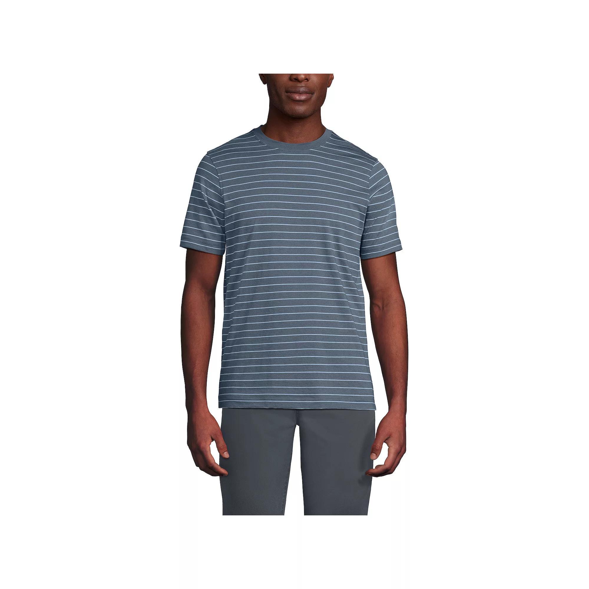 Men's Lands' End Supima Crewneck Tee, Size: Large, Grey Blue Stripe Product Image