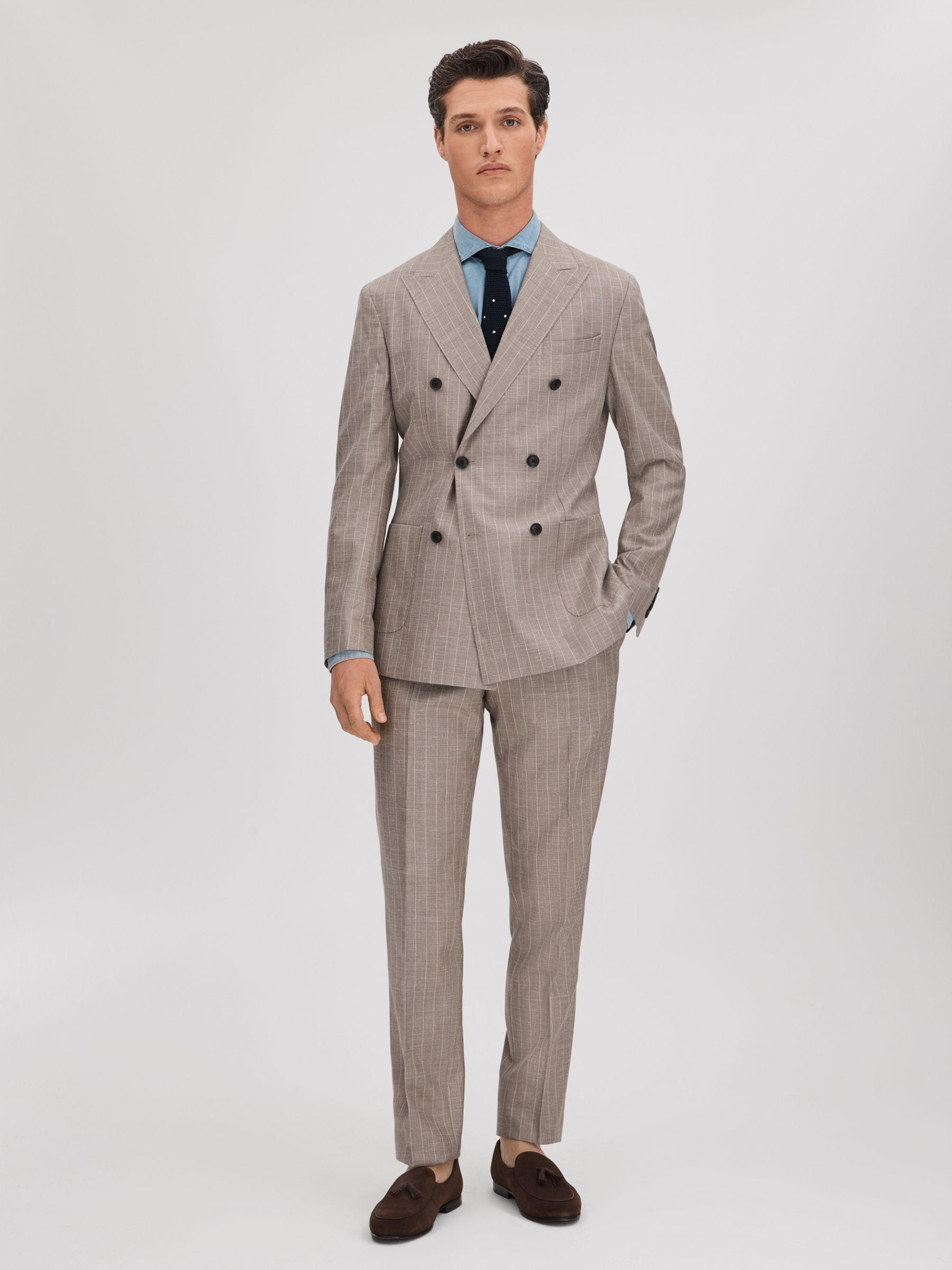 Slim Fit Wool-Silk-Linen Double Breasted Blazer in Mocha Product Image