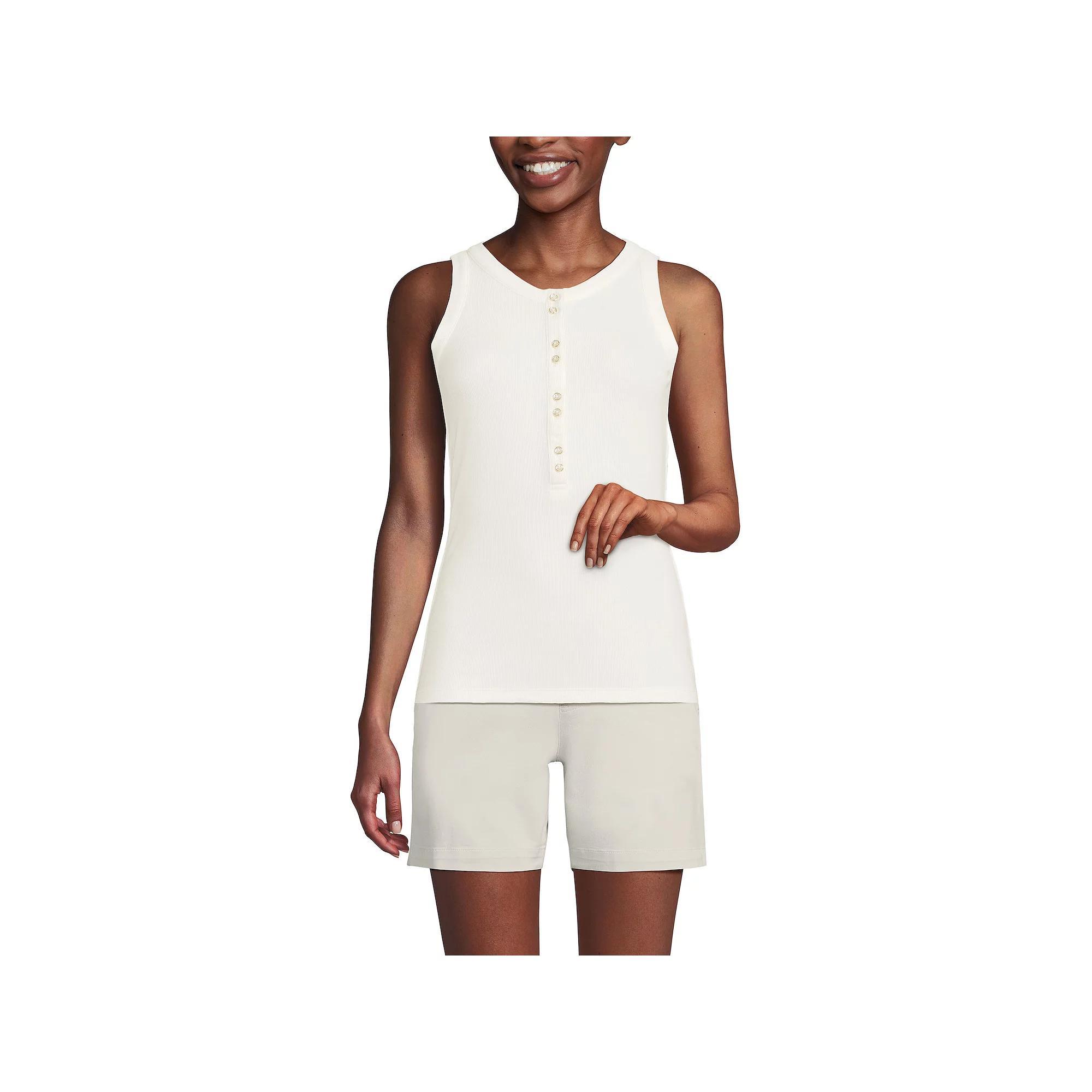 Women's Lands' End Fitted Henley Tank Top, Size: XL, Ivory Product Image