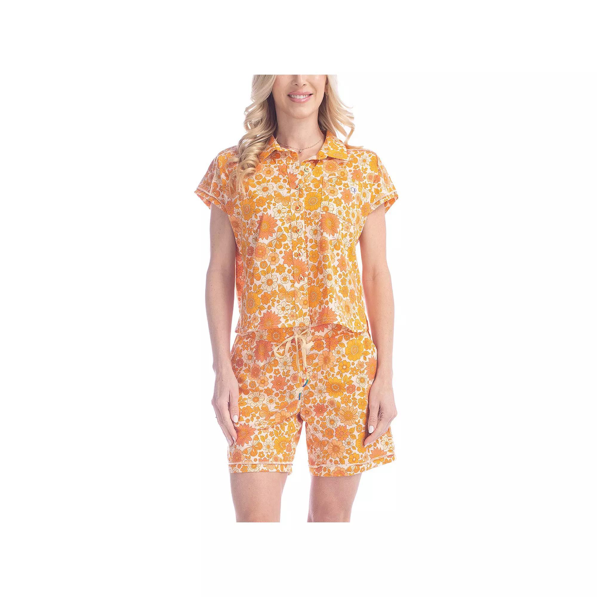 Women's Ocean Pacific® Summer Lovin' French Terry Applique Pajama Top & Pajama Shorts Set, Size: Large, Floral Bliss Product Image