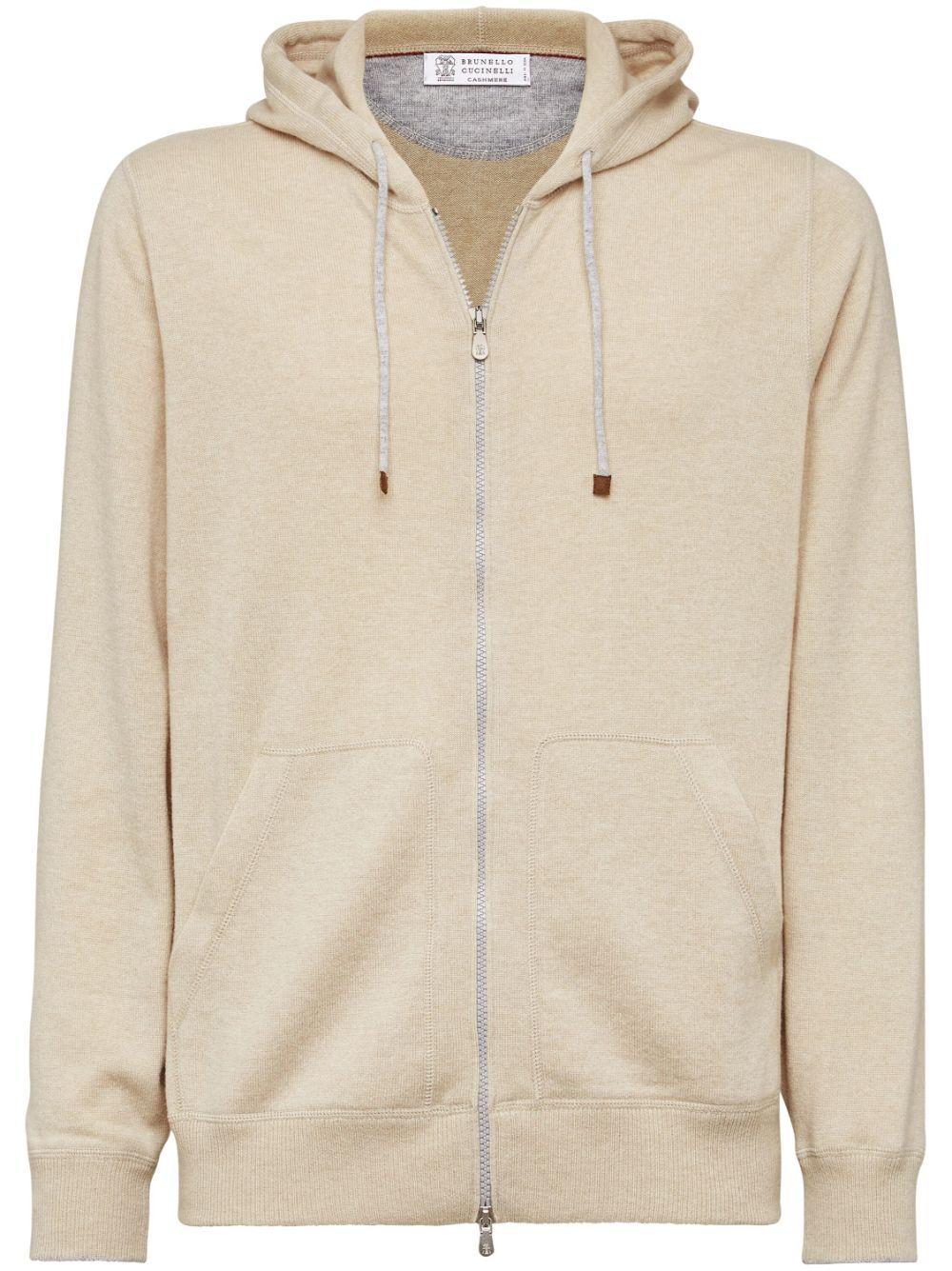 BRUNELLO CUCINELLI Cashmere Drawstring Zip-up Hoodie In Sand Product Image