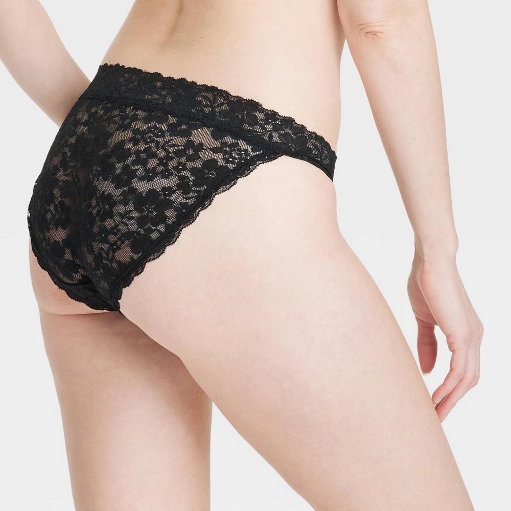 Women's Allover Lace Bikini Underwear - Auden™ Black XL: Lightweight Nylon-Spandex Blend, Mid Rise, Cotton Gusset Product Image