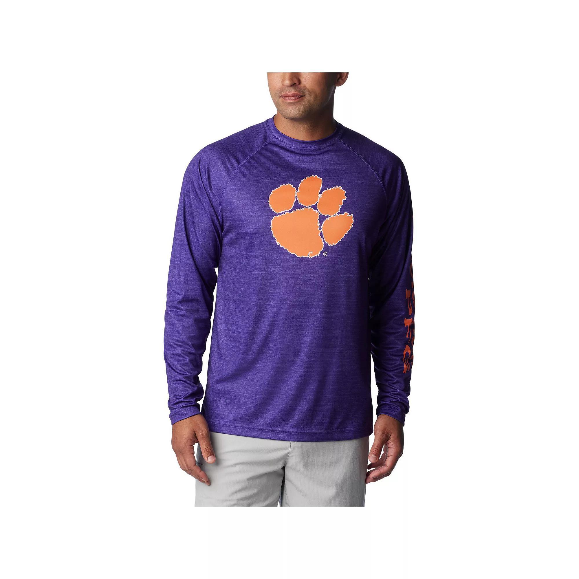 Men's Columbia  Purple Clemson Tigers PFG Terminal Tackle Omni-Shade Raglan Long Sleeve T-Shirt, Size: Large Product Image