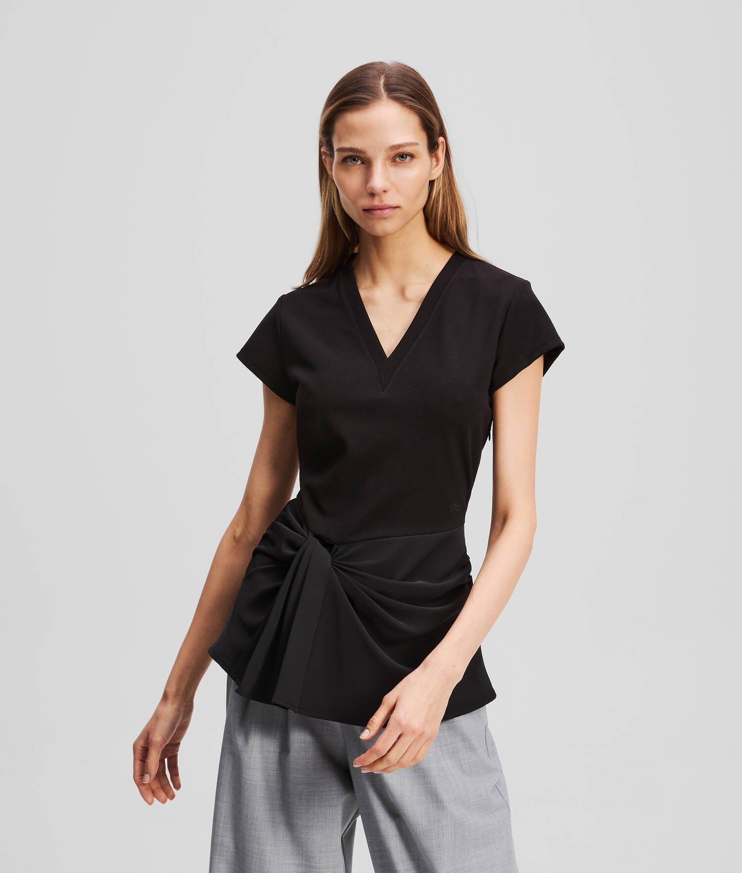 FABRIC MIX V-NECK TOP Product Image