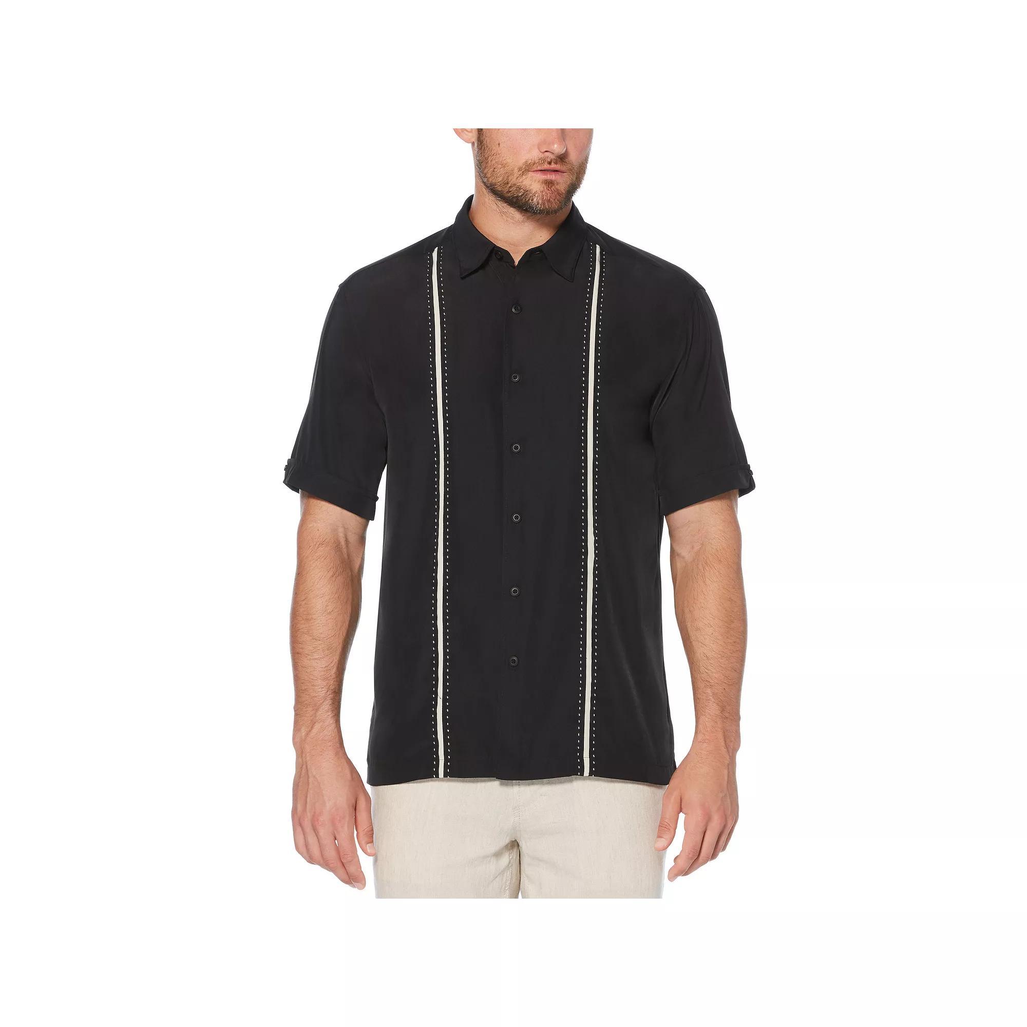 Men's Cubavera Classic-Fit Paneled Button-Down Shirt, Size: Small, Black Product Image